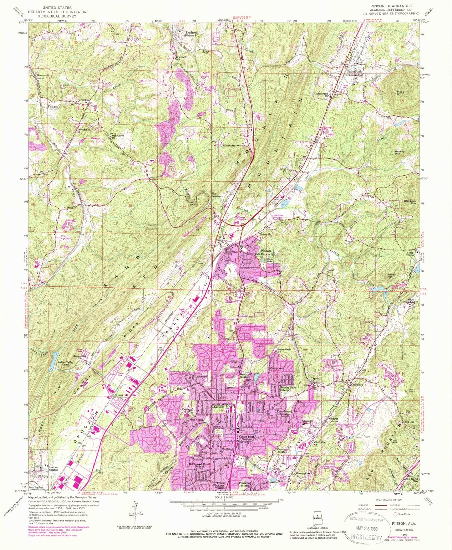 Classic USGS Pinson Alabama 7.5'x7.5' Topo Map Image