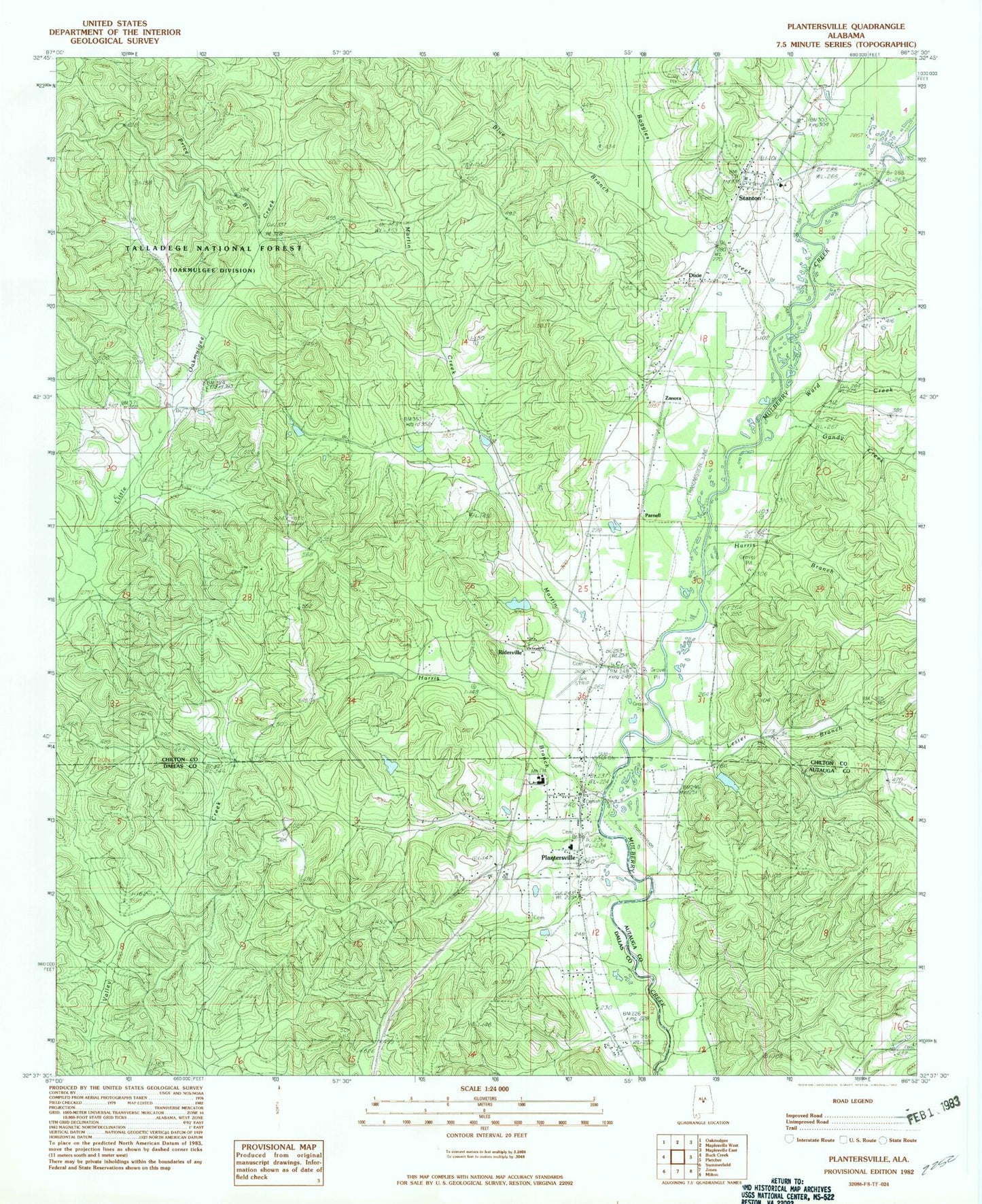 Classic USGS Plantersville Alabama 7.5'x7.5' Topo Map Image