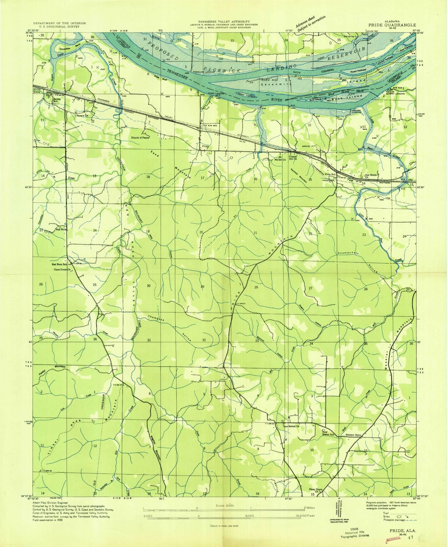 Classic USGS Pride Alabama 7.5'x7.5' Topo Map Image