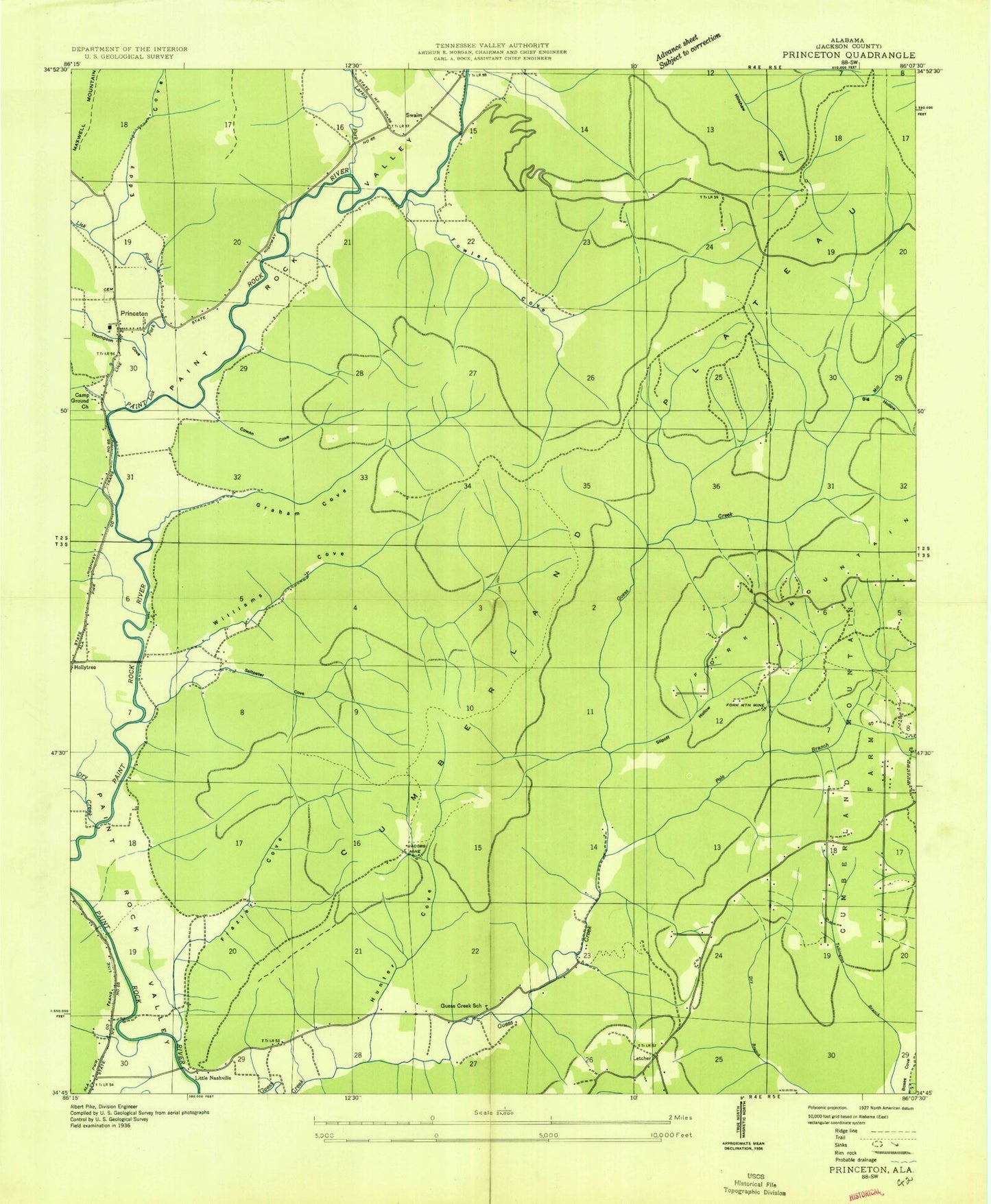 Classic USGS Princeton Alabama 7.5'x7.5' Topo Map Image