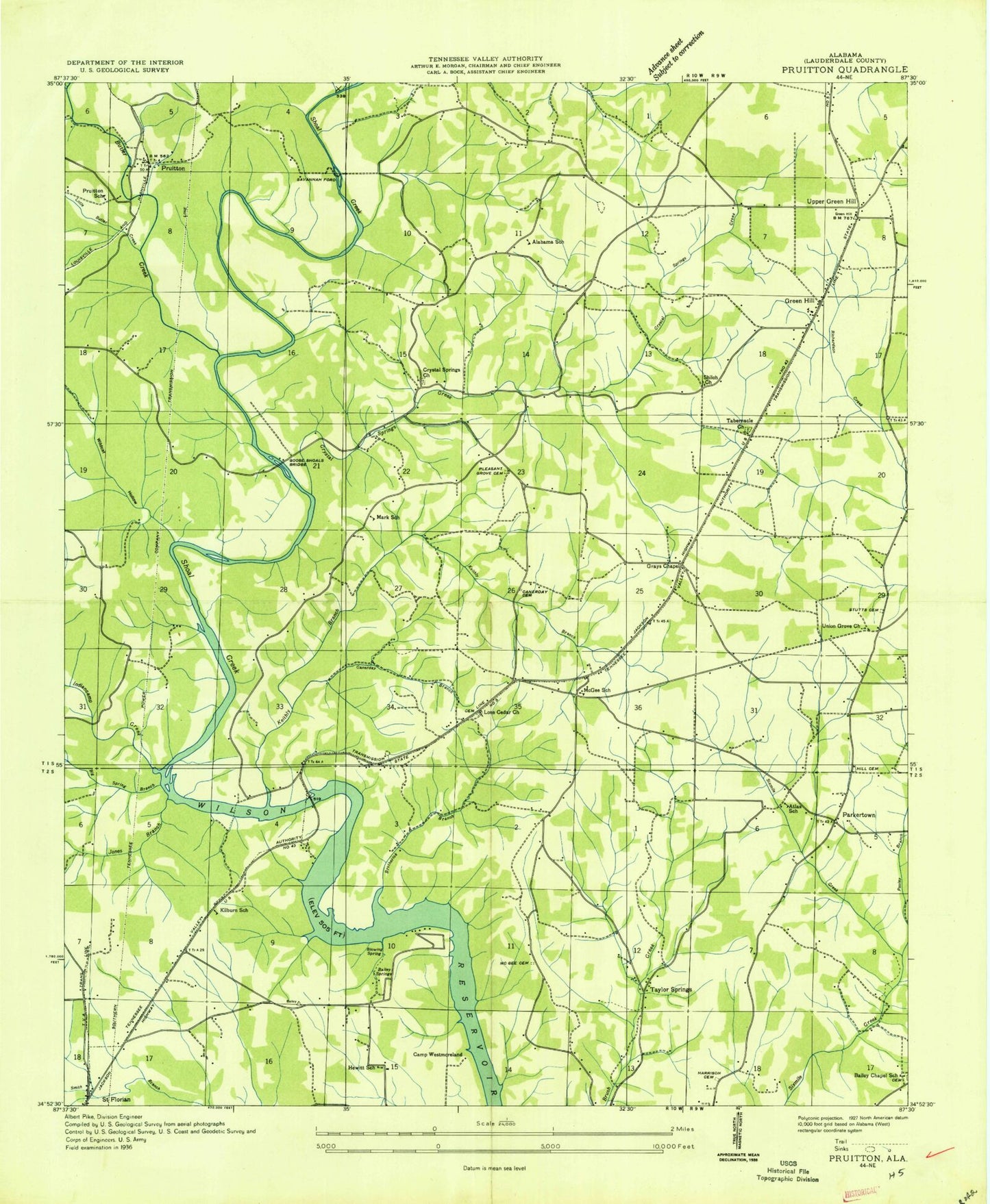 Classic USGS Pruitton Alabama 7.5'x7.5' Topo Map Image