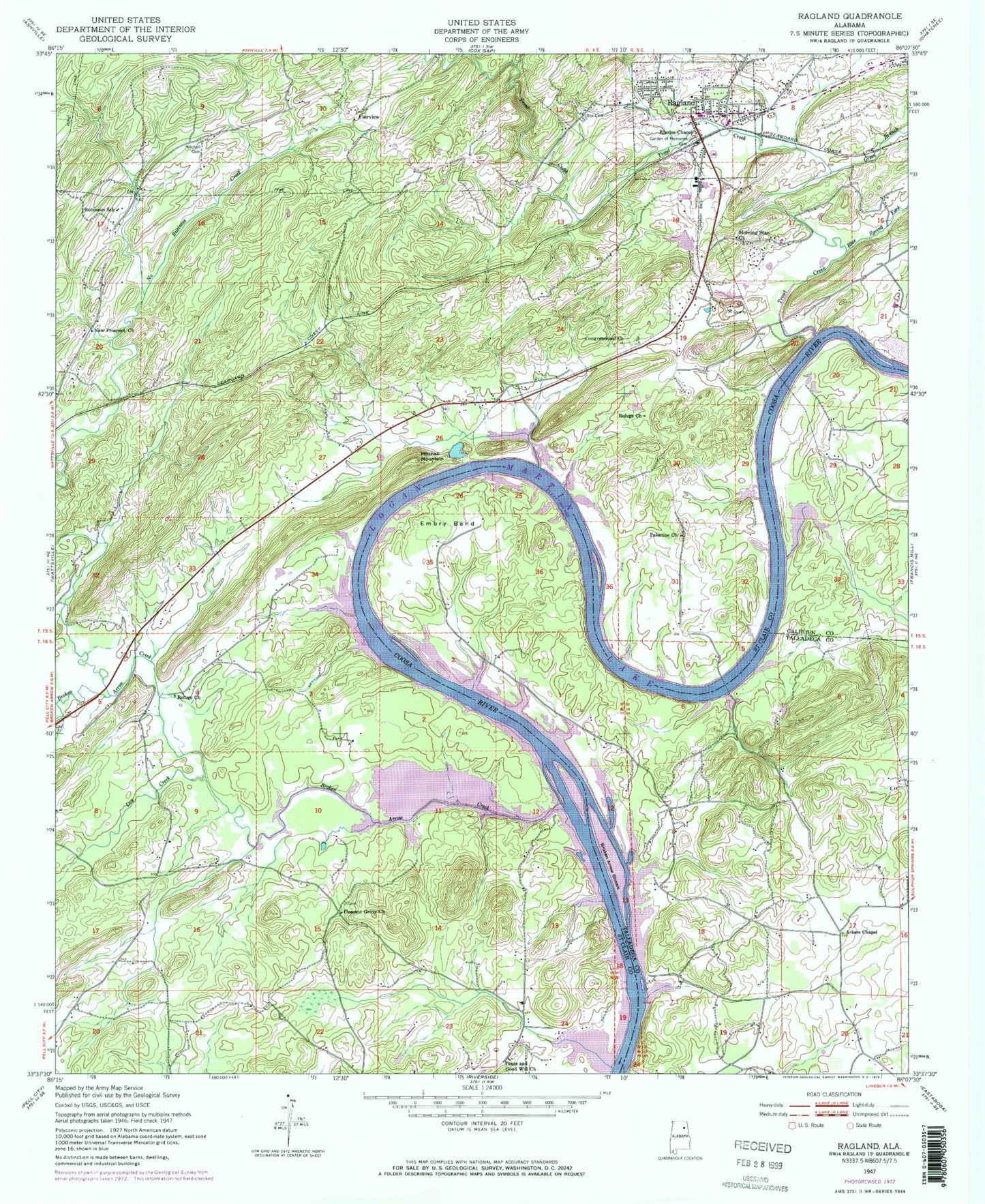 Classic USGS Ragland Alabama 7.5'x7.5' Topo Map Image