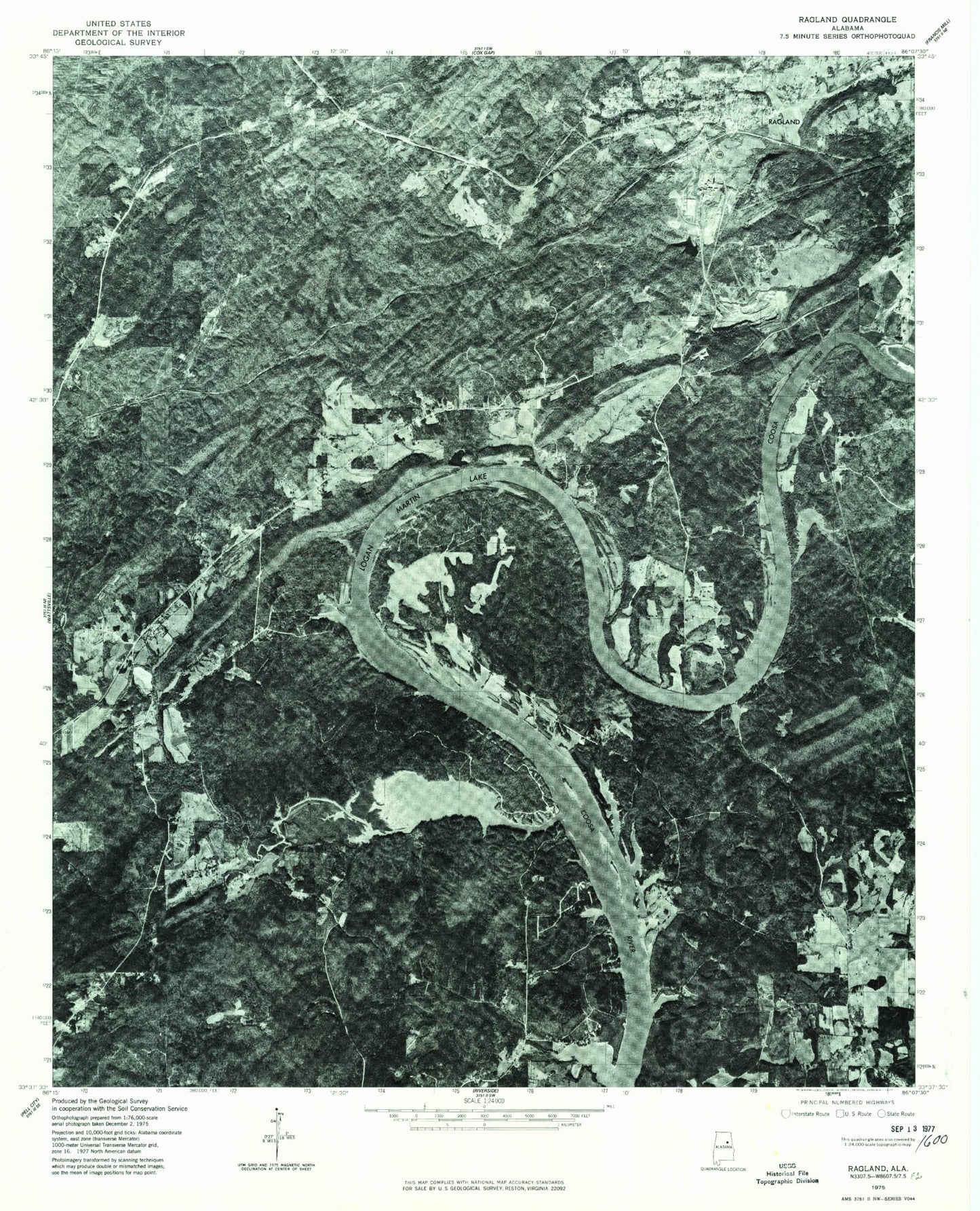 Classic USGS Ragland Alabama 7.5'x7.5' Topo Map Image