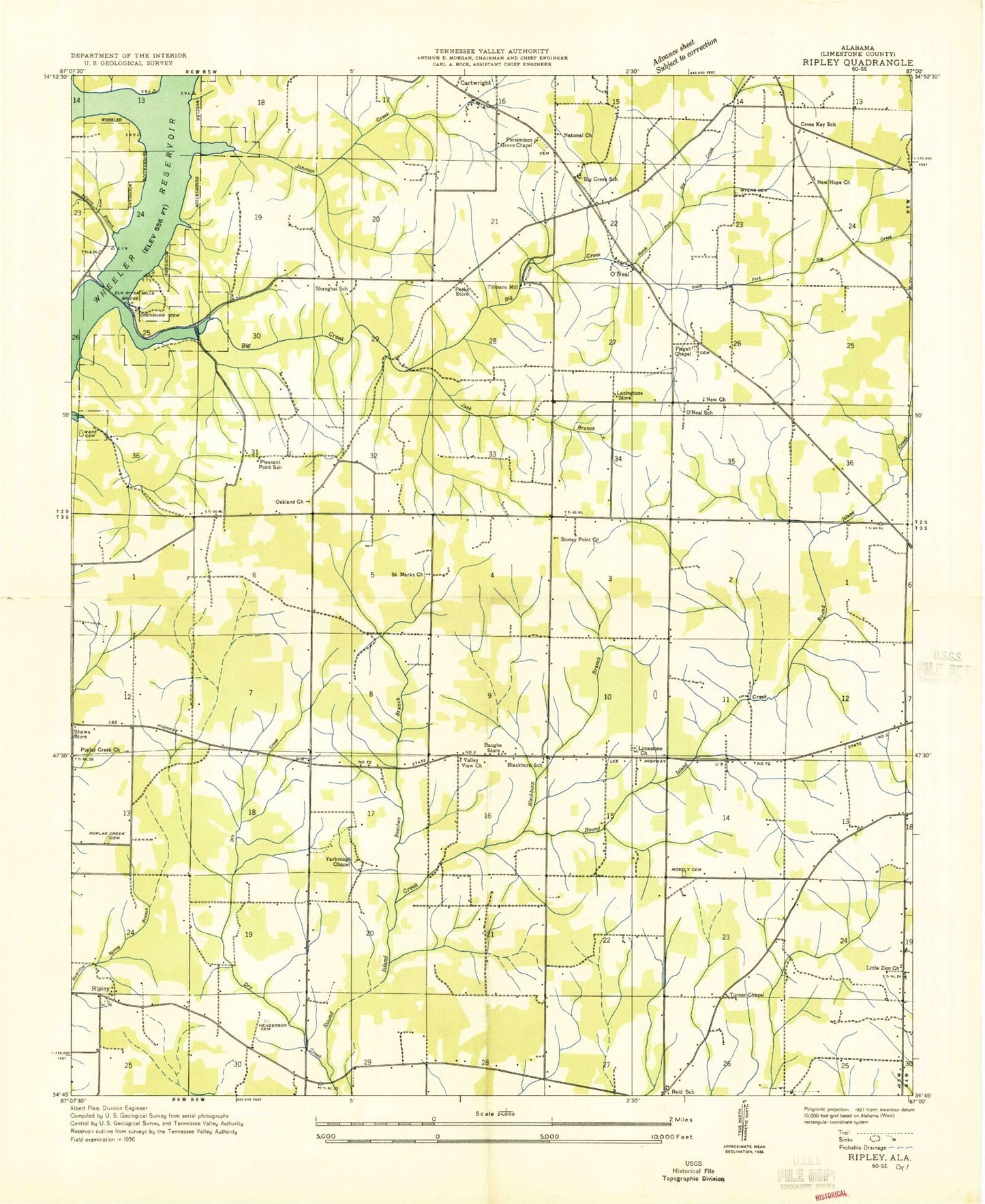 Classic USGS Ripley Alabama 7.5'x7.5' Topo Map Image