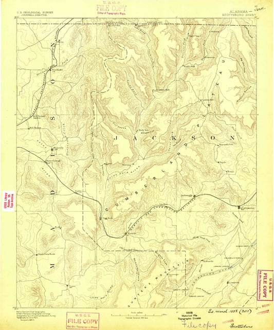 Historic 1888 Scottsboro Alabama 30'x30' Topo Map Image