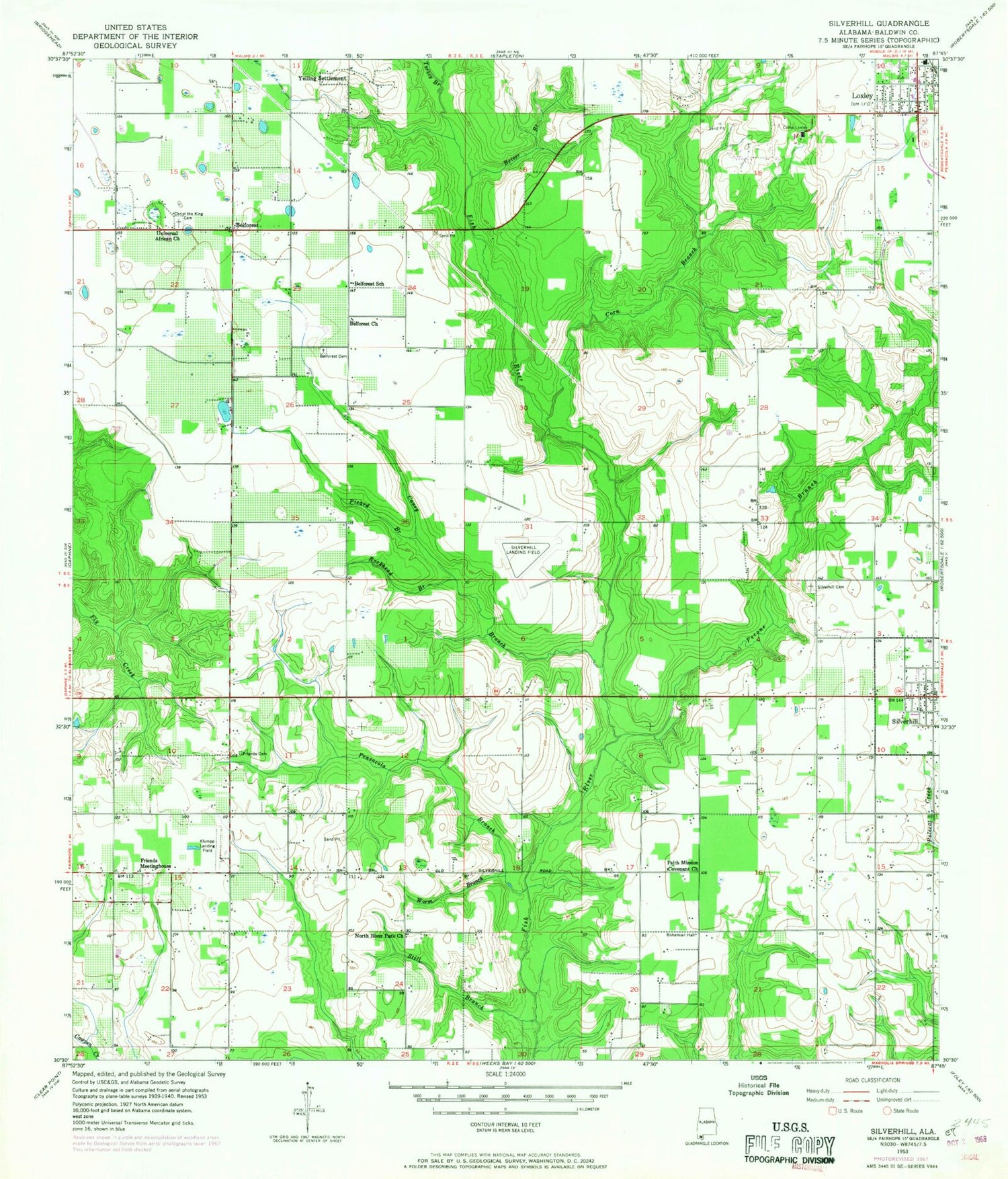 Classic USGS Silverhill Alabama 7.5'x7.5' Topo Map Image