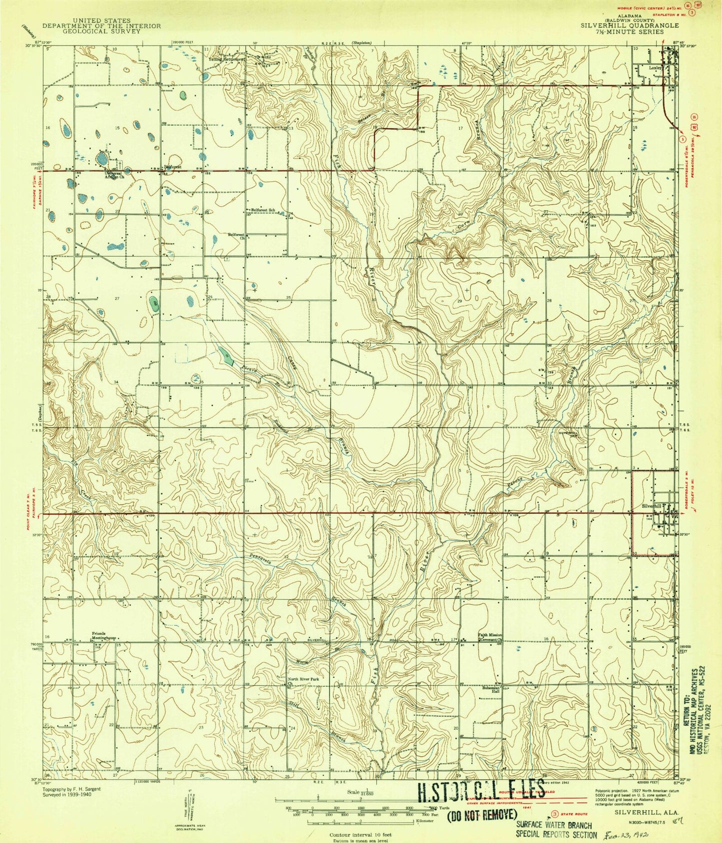 Classic USGS Silverhill Alabama 7.5'x7.5' Topo Map Image