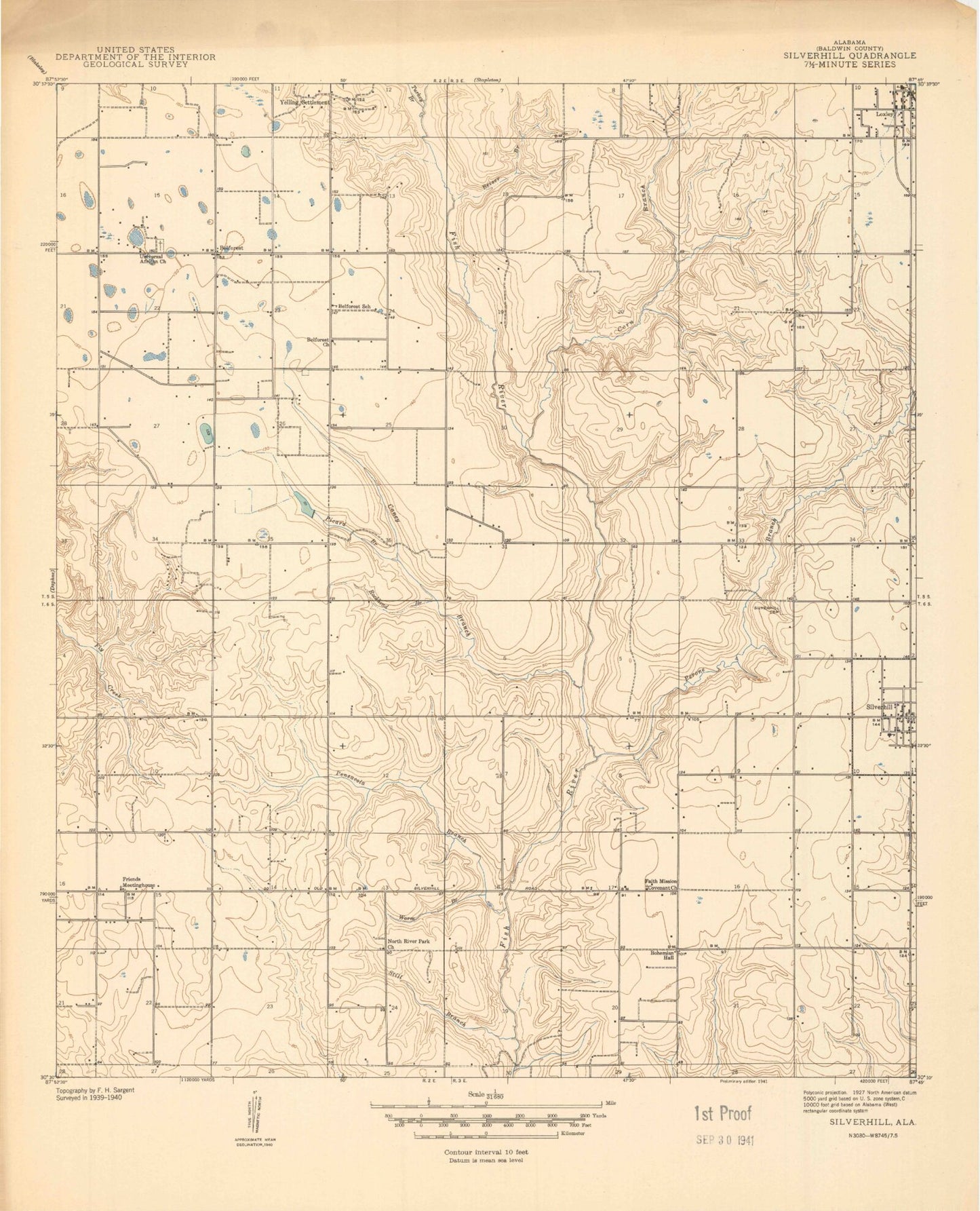 Classic USGS Silverhill Alabama 7.5'x7.5' Topo Map Image