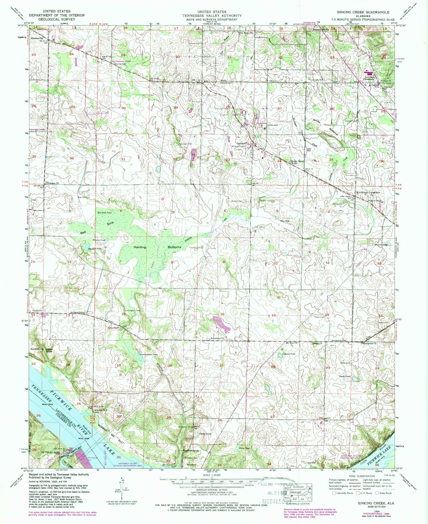 Classic USGS Sinking Creek Alabama 7.5'x7.5' Topo Map Image