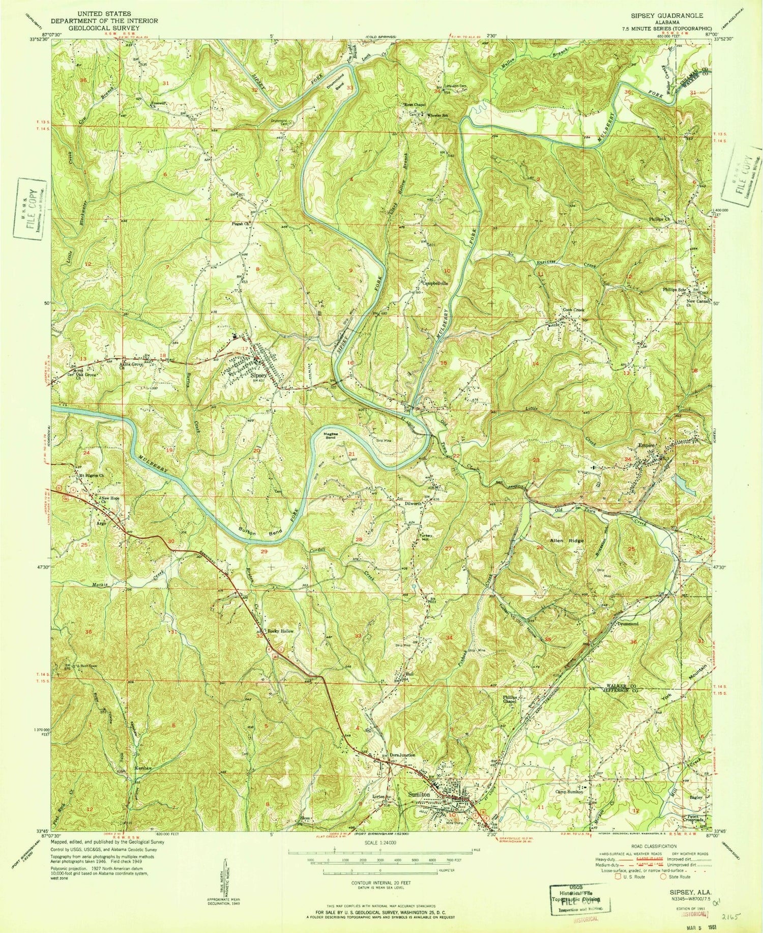 Classic USGS Sipsey Alabama 7.5'x7.5' Topo Map Image