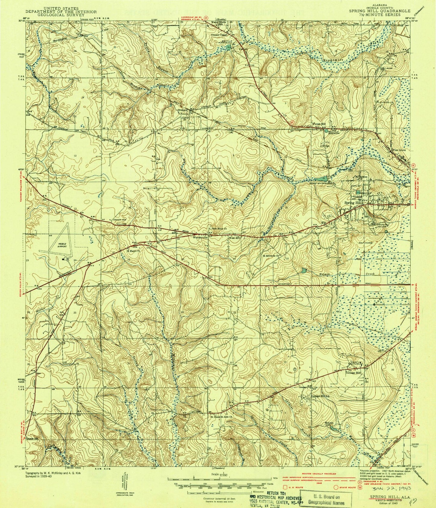 Classic USGS Spring Hill Alabama 7.5'x7.5' Topo Map Image