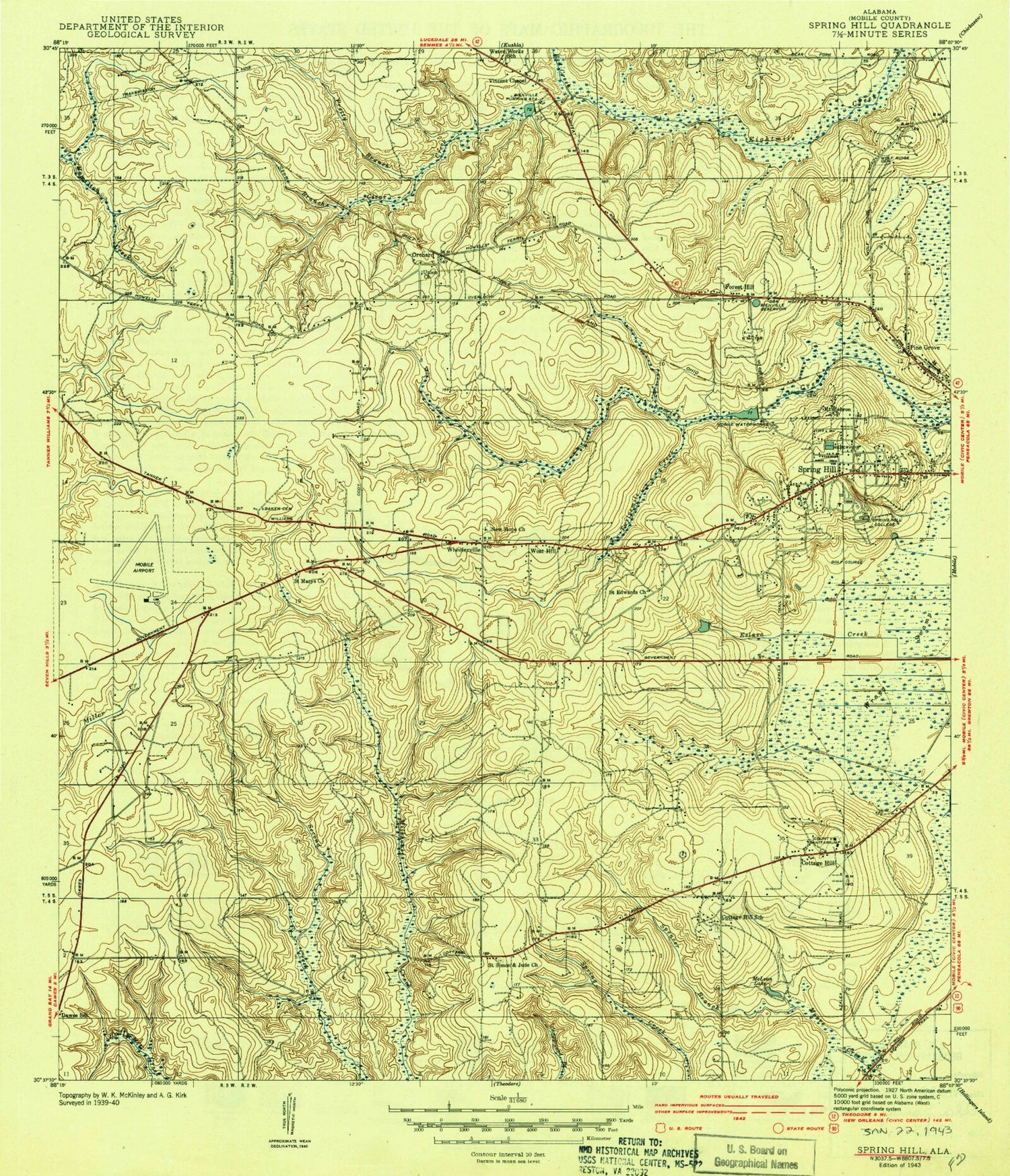Classic USGS Spring Hill Alabama 7.5'x7.5' Topo Map Image