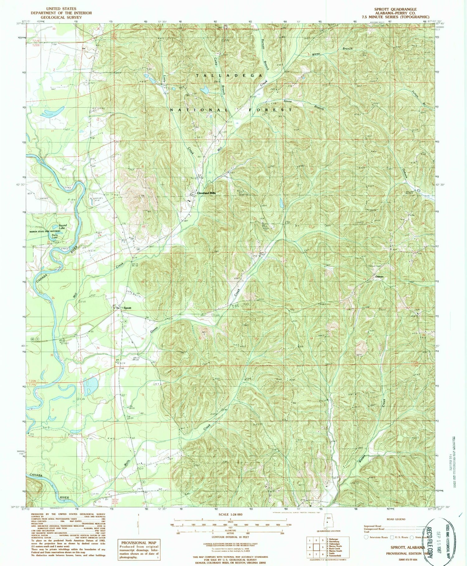 Classic USGS Sprott Alabama 7.5'x7.5' Topo Map Image