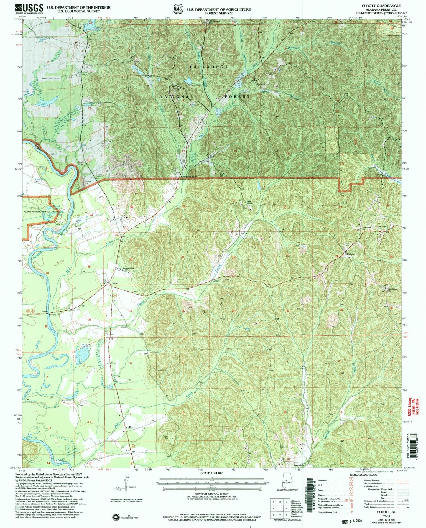 Classic USGS Sprott Alabama 7.5'x7.5' Topo Map Image