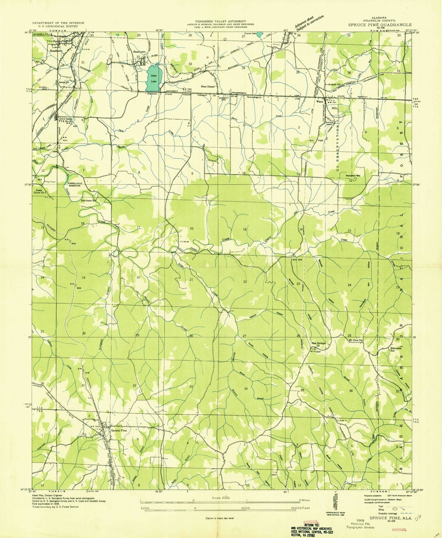 Classic USGS Spruce Pine Alabama 7.5'x7.5' Topo Map Image