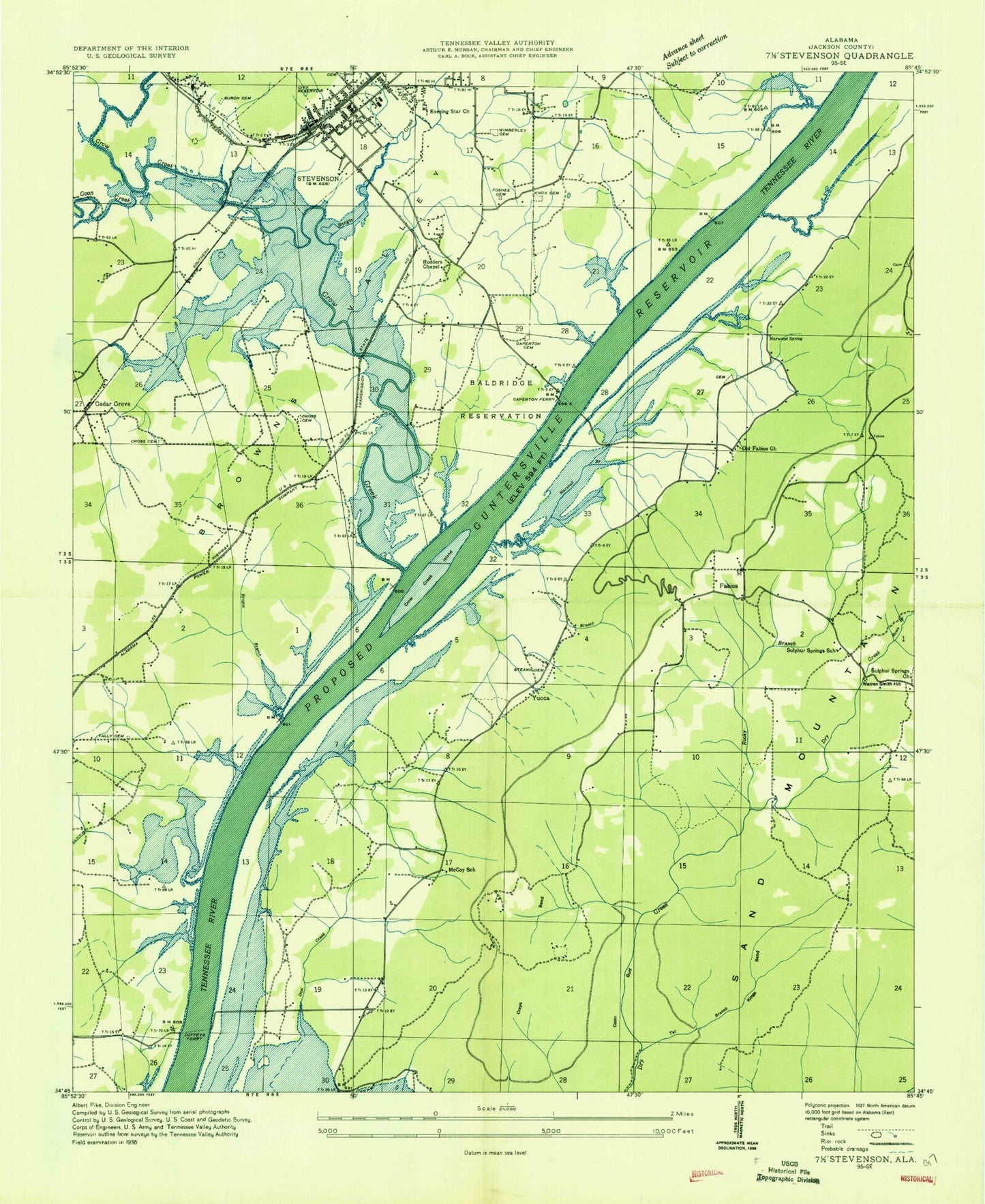 Classic USGS Stevenson Alabama 7.5'x7.5' Topo Map Image
