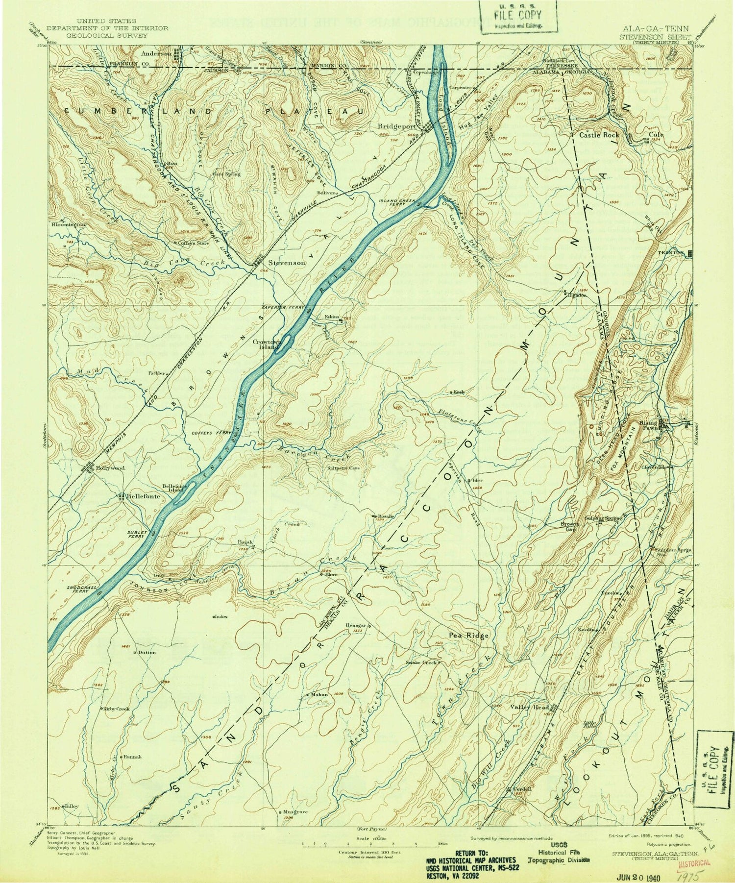 Historic 1895 Stevenson Alabama 30'x30' Topo Map Image