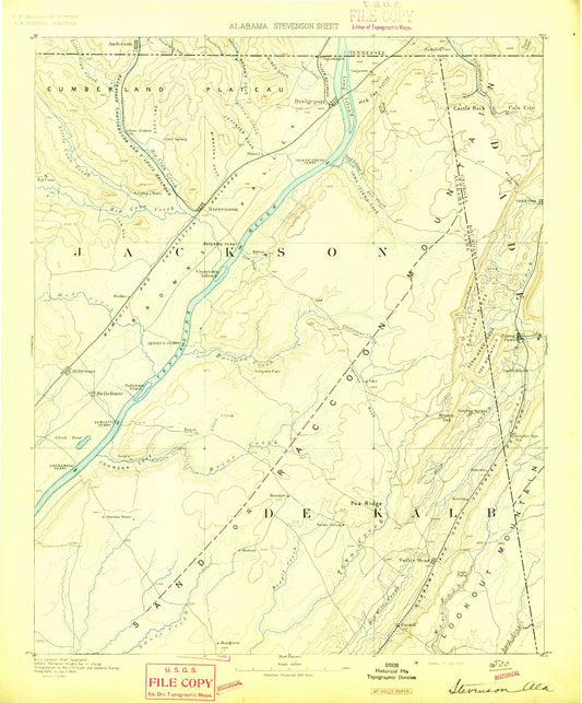 Historic 1892 Stevenson Alabama 30'x30' Topo Map Image