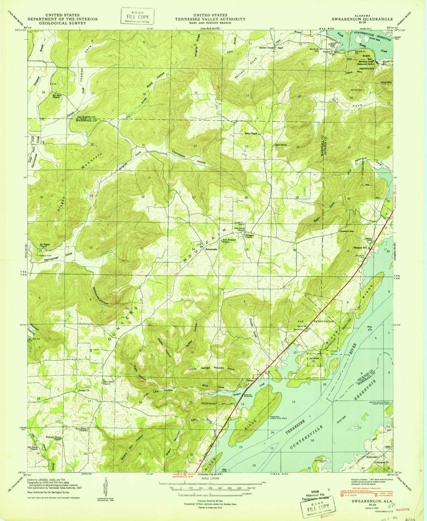 Classic USGS Swearengin Alabama 7.5'x7.5' Topo Map Image