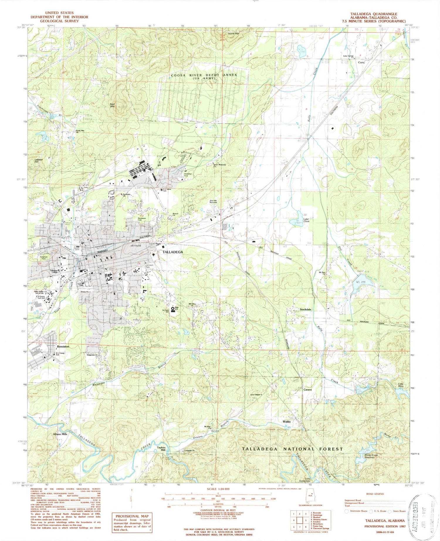 Classic USGS Talladega Alabama 7.5'x7.5' Topo Map Image