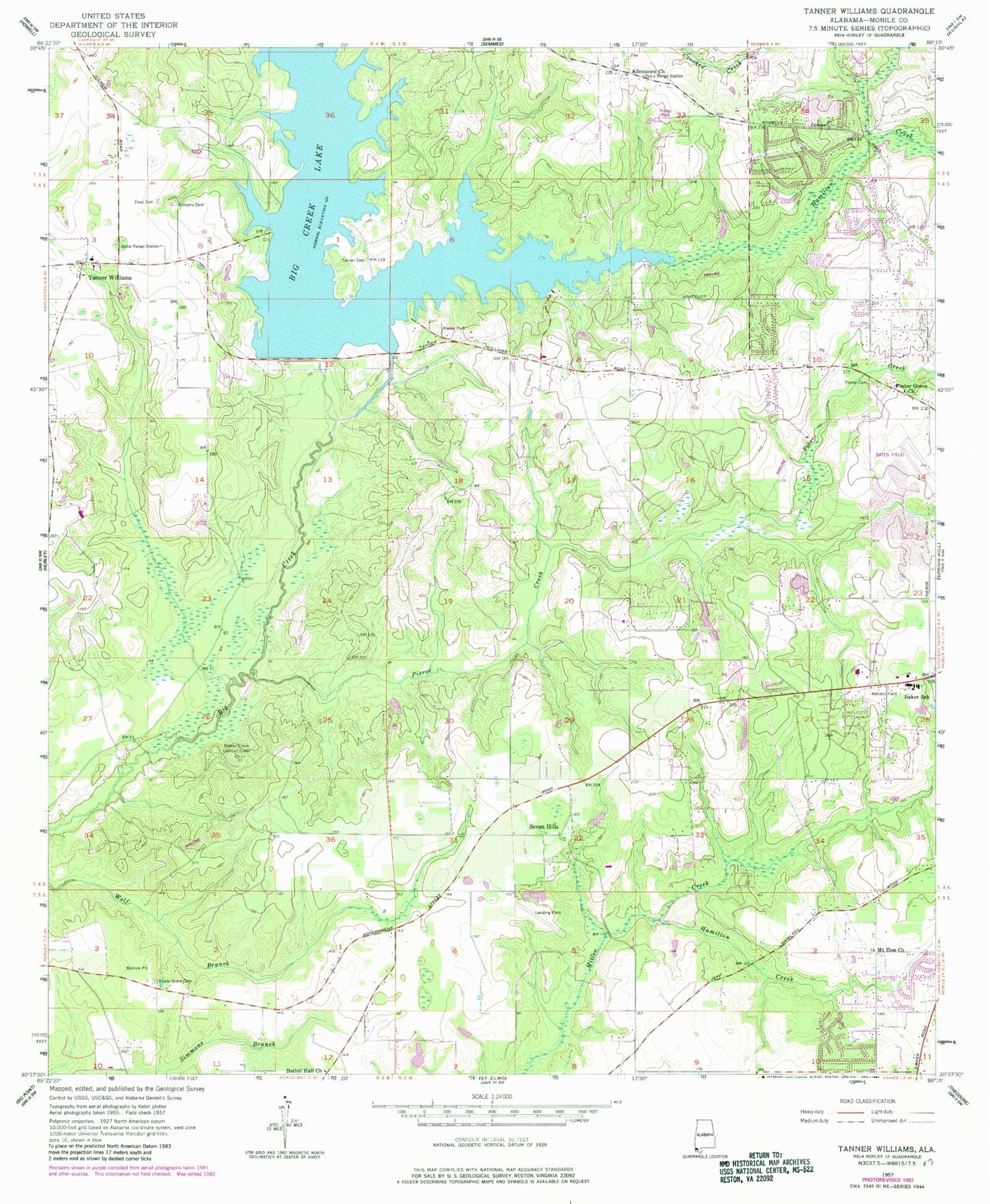 Classic USGS Tanner Williams Alabama 7.5'x7.5' Topo Map Image