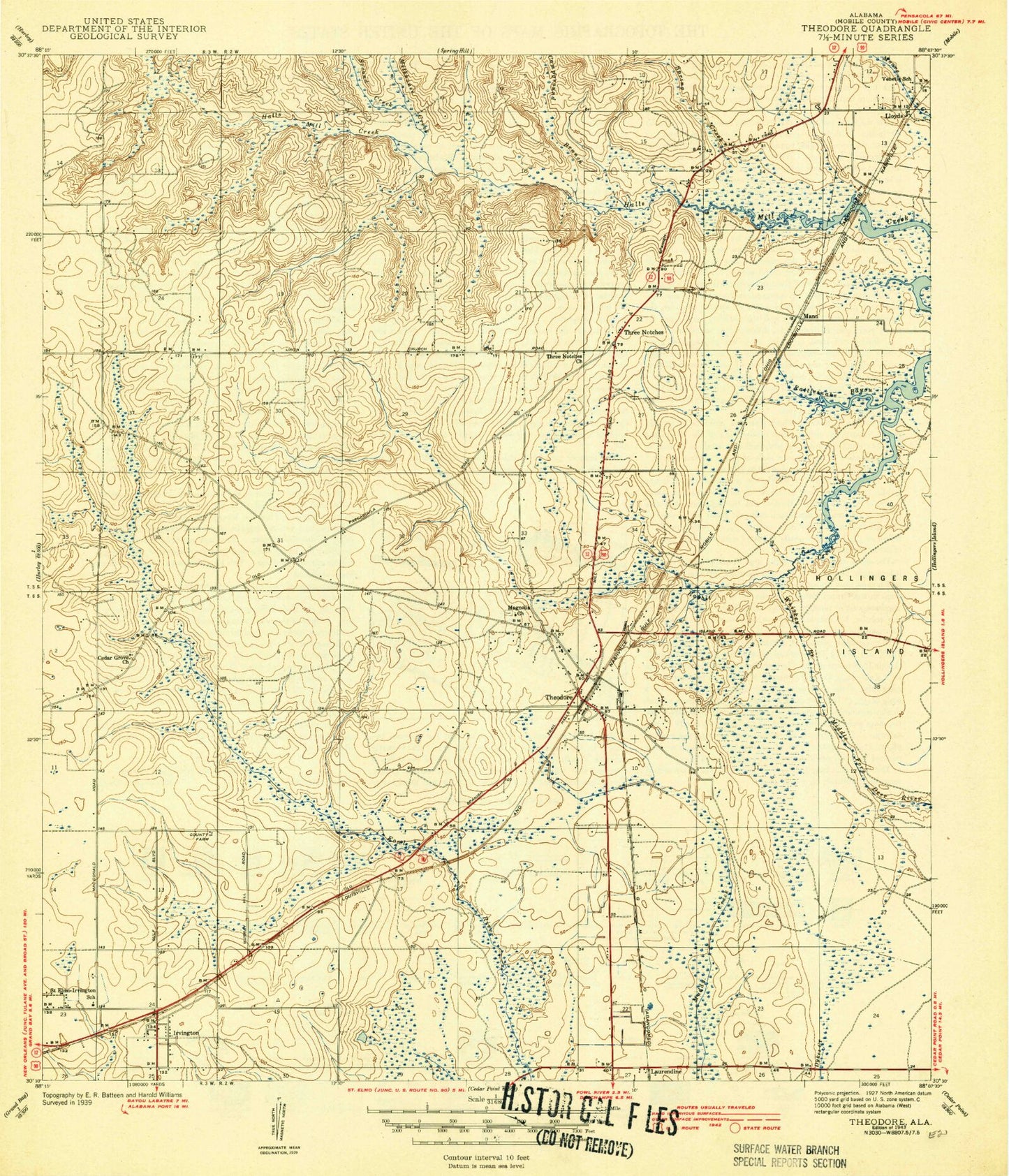 Classic USGS Theodore Alabama 7.5'x7.5' Topo Map Image