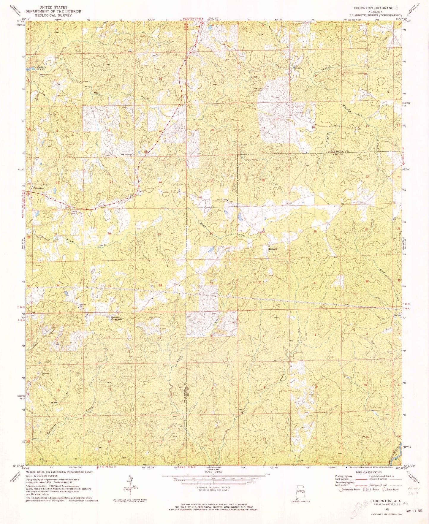 Classic USGS Thornton Alabama 7.5'x7.5' Topo Map Image