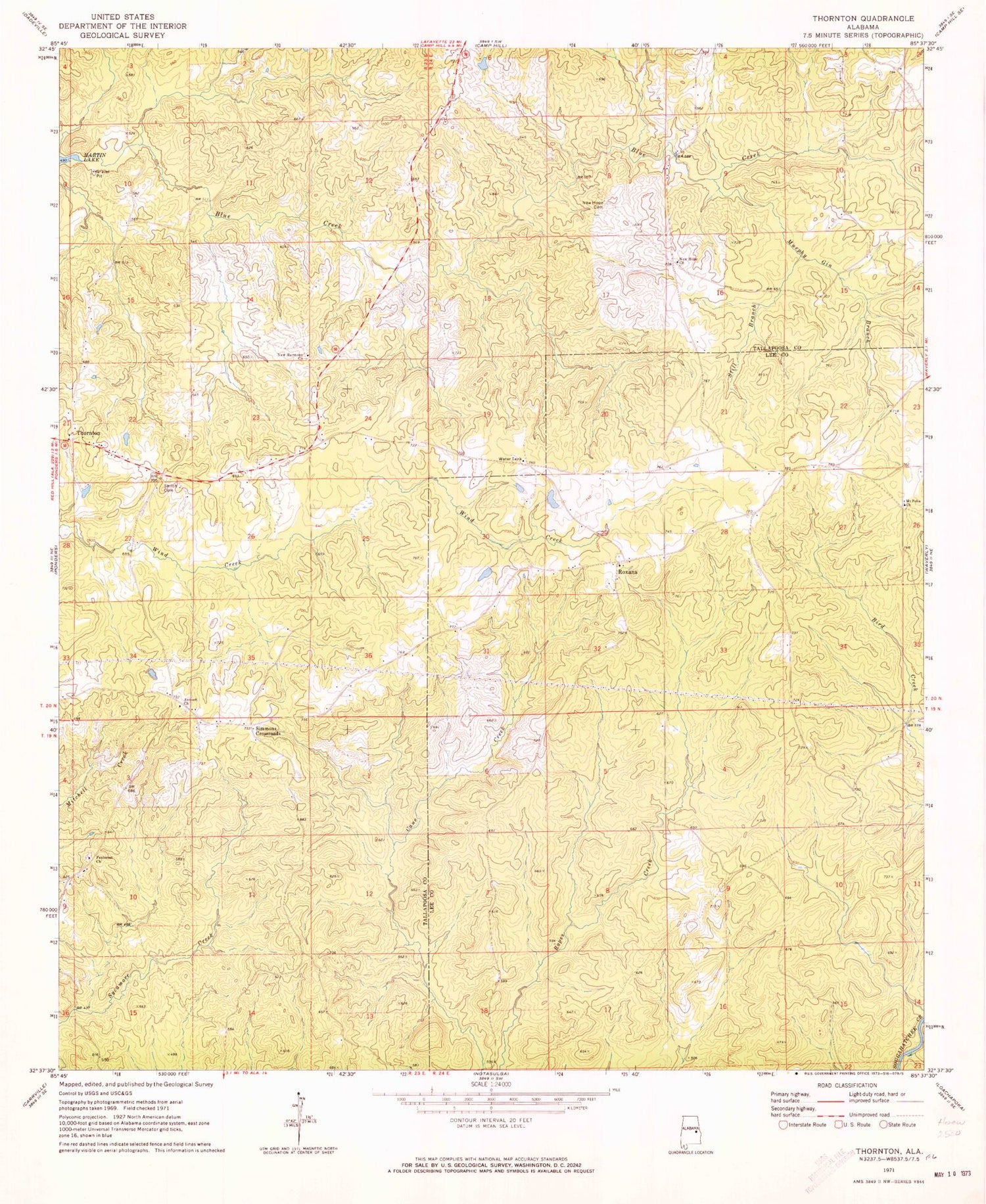 Classic USGS Thornton Alabama 7.5'x7.5' Topo Map Image