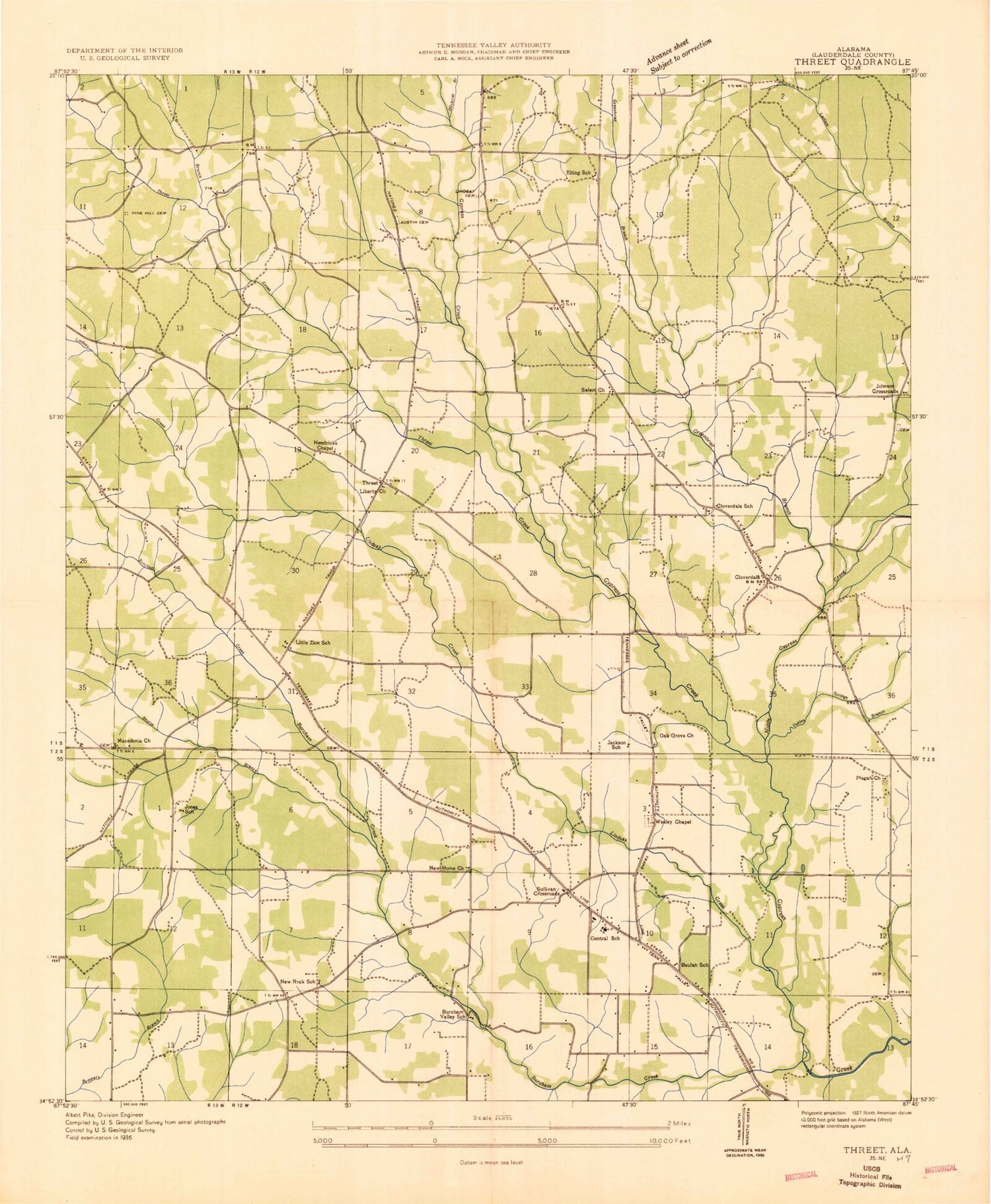 Classic USGS Threet Alabama 7.5'x7.5' Topo Map Image