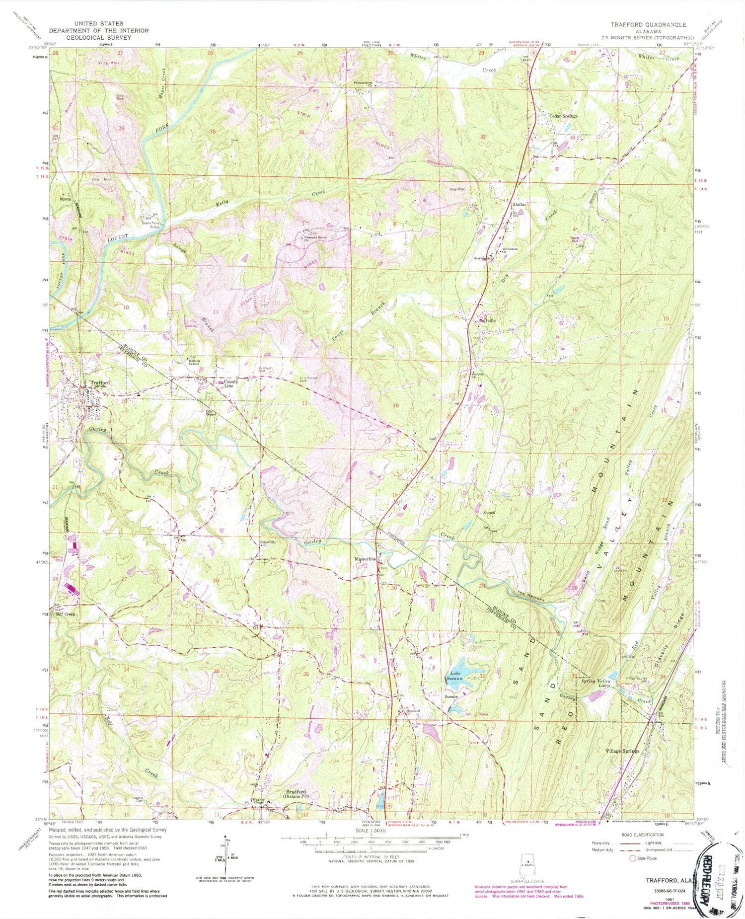 Classic USGS Trafford Alabama 7.5'x7.5' Topo Map Image
