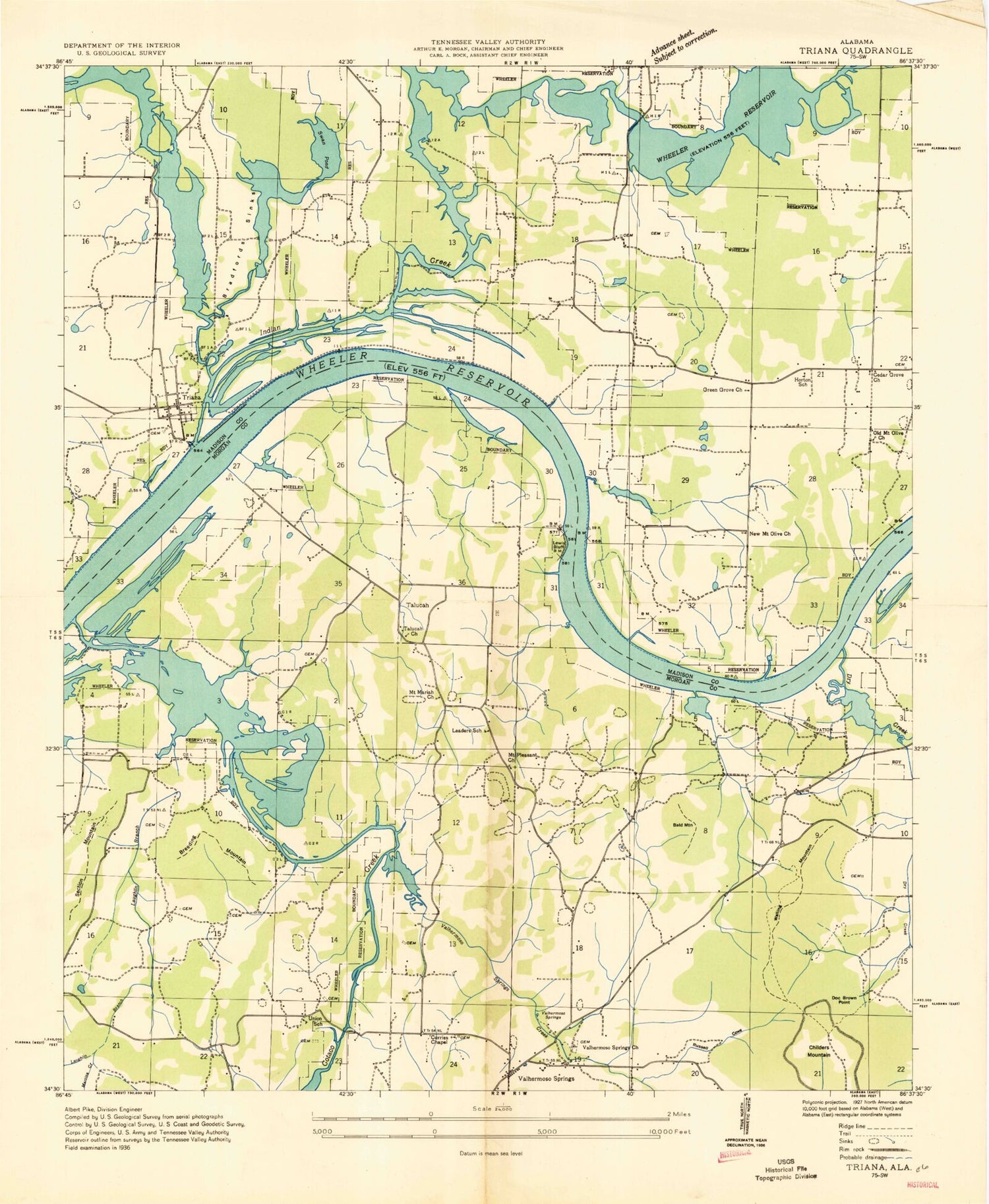 Classic USGS Triana Alabama 7.5'x7.5' Topo Map Image