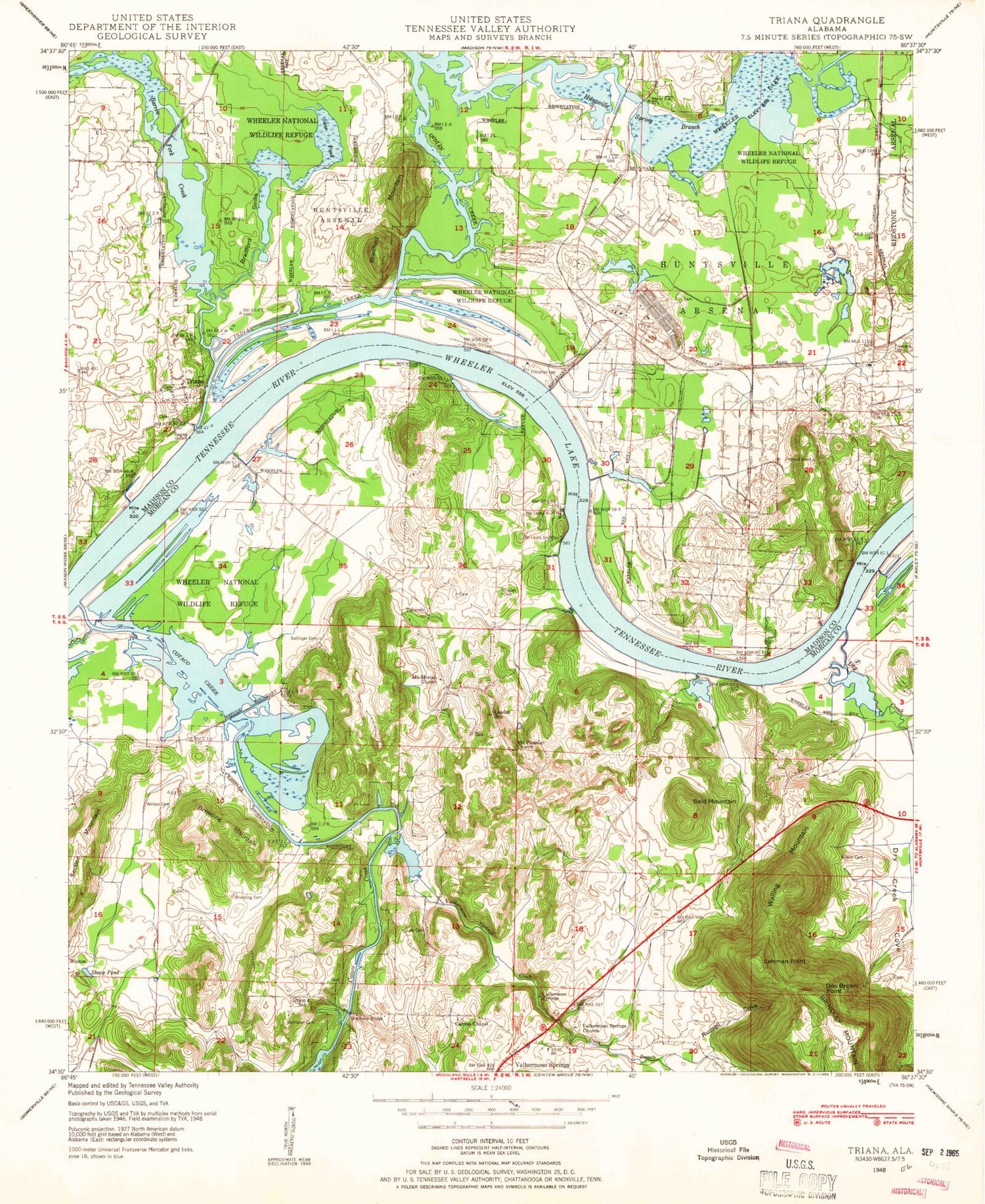 Classic USGS Triana Alabama 7.5'x7.5' Topo Map Image