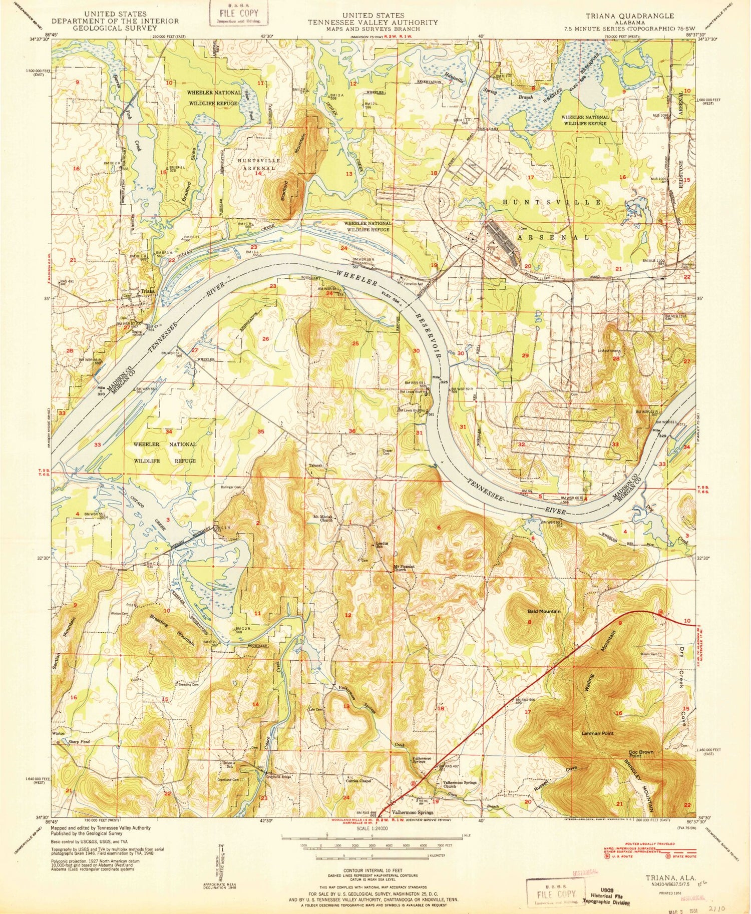 Classic USGS Triana Alabama 7.5'x7.5' Topo Map Image