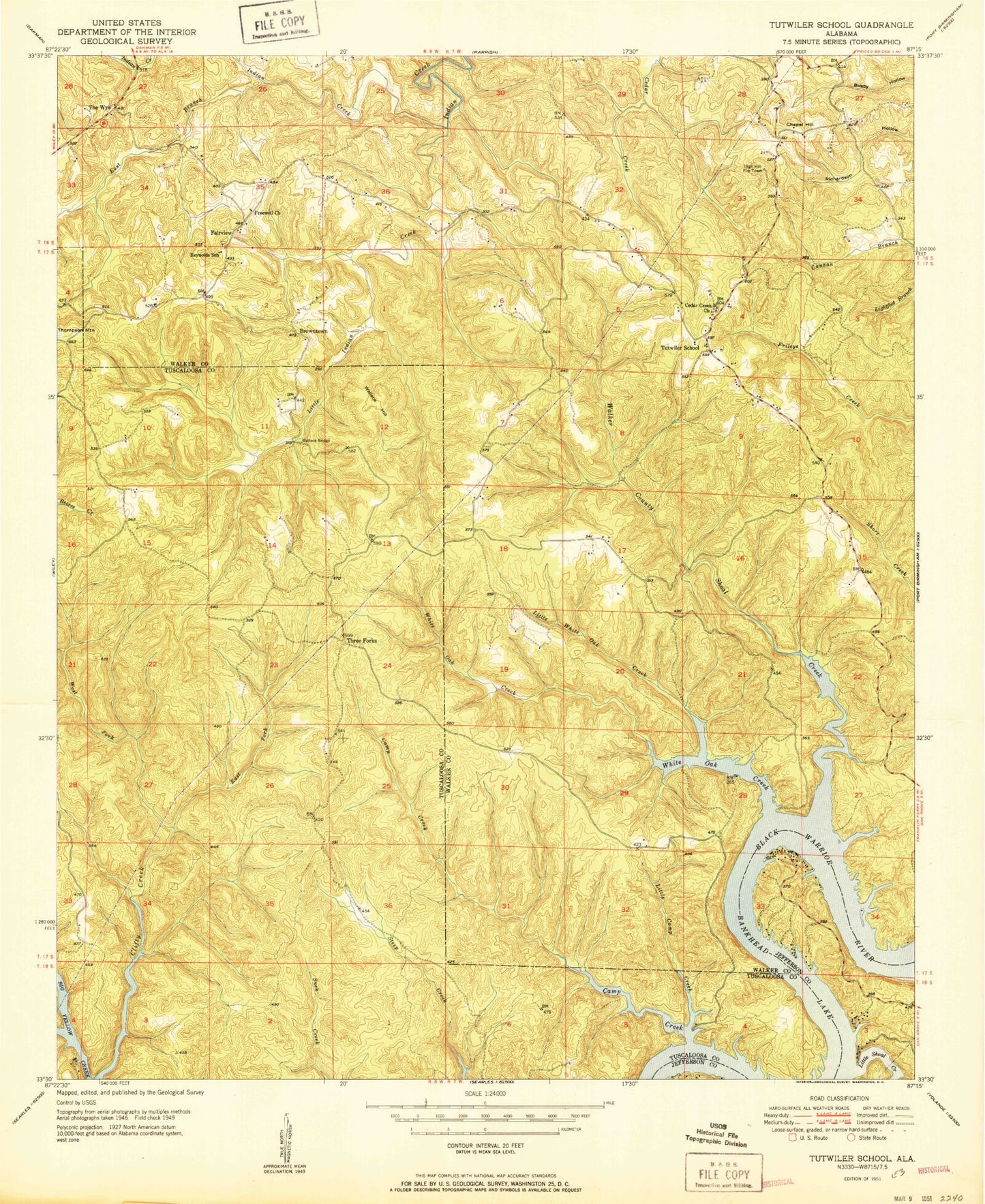 Classic USGS Tutwiler School Alabama 7.5'x7.5' Topo Map Image