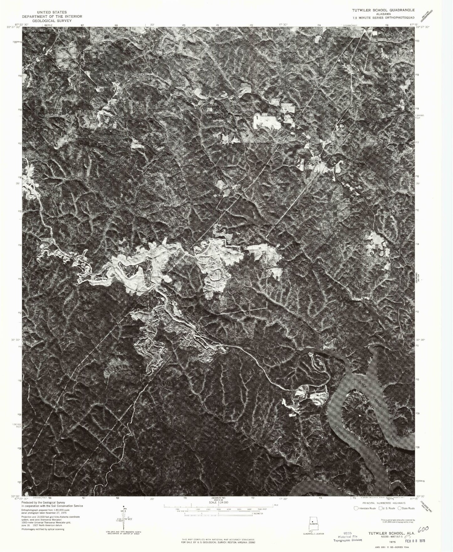 Classic USGS Tutwiler School Alabama 7.5'x7.5' Topo Map Image