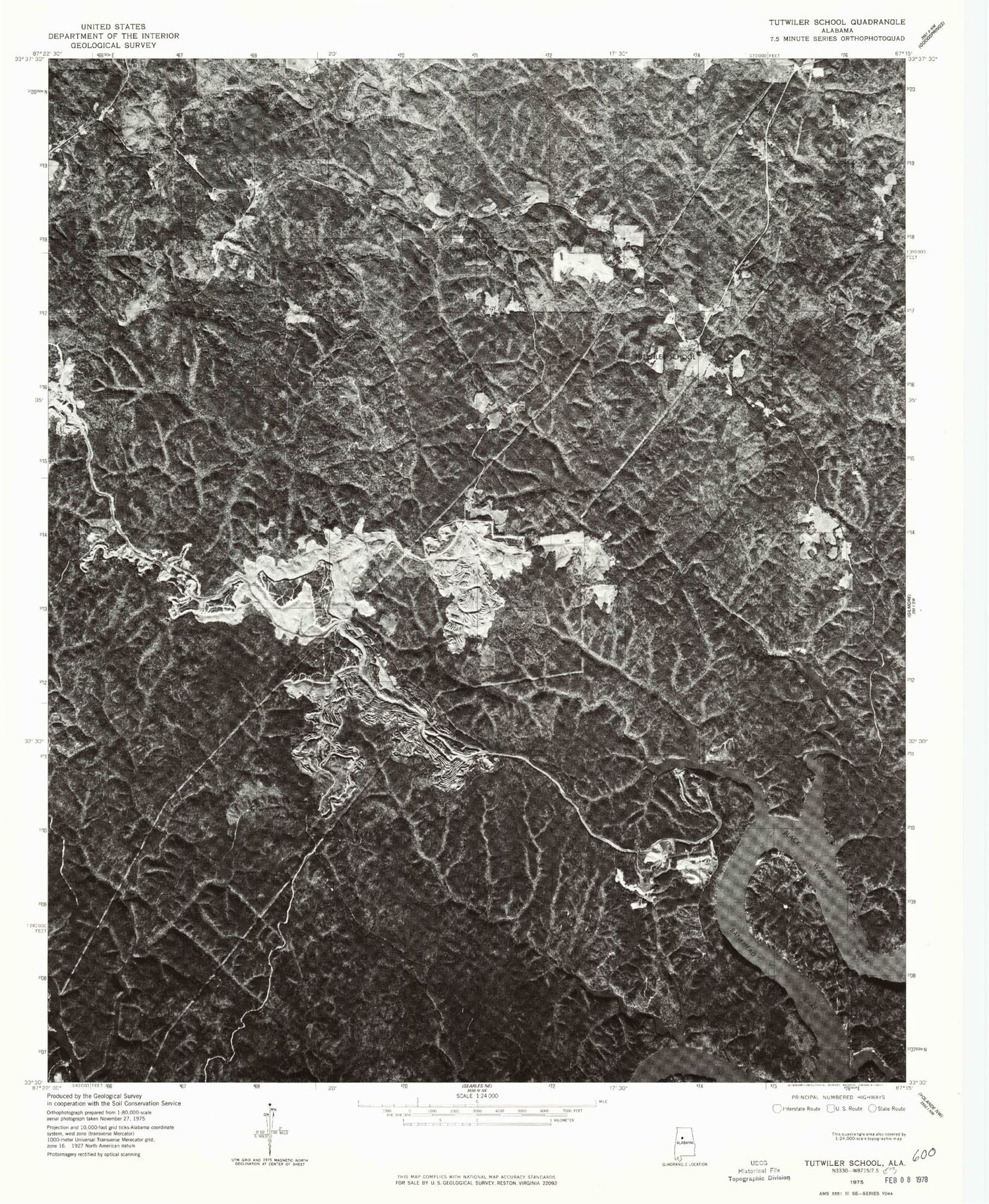 Classic USGS Tutwiler School Alabama 7.5'x7.5' Topo Map Image