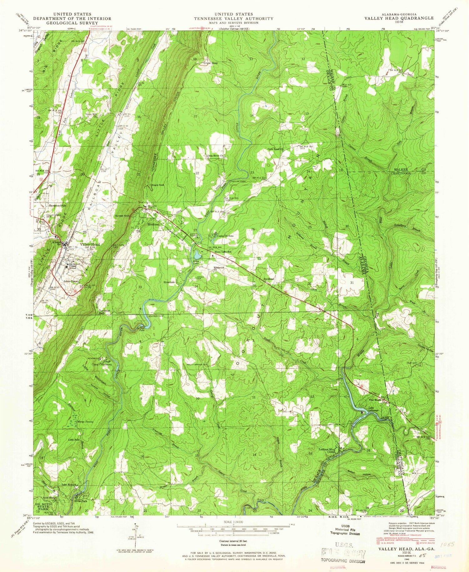 Classic USGS Valley Head Alabama 7.5'x7.5' Topo Map Image