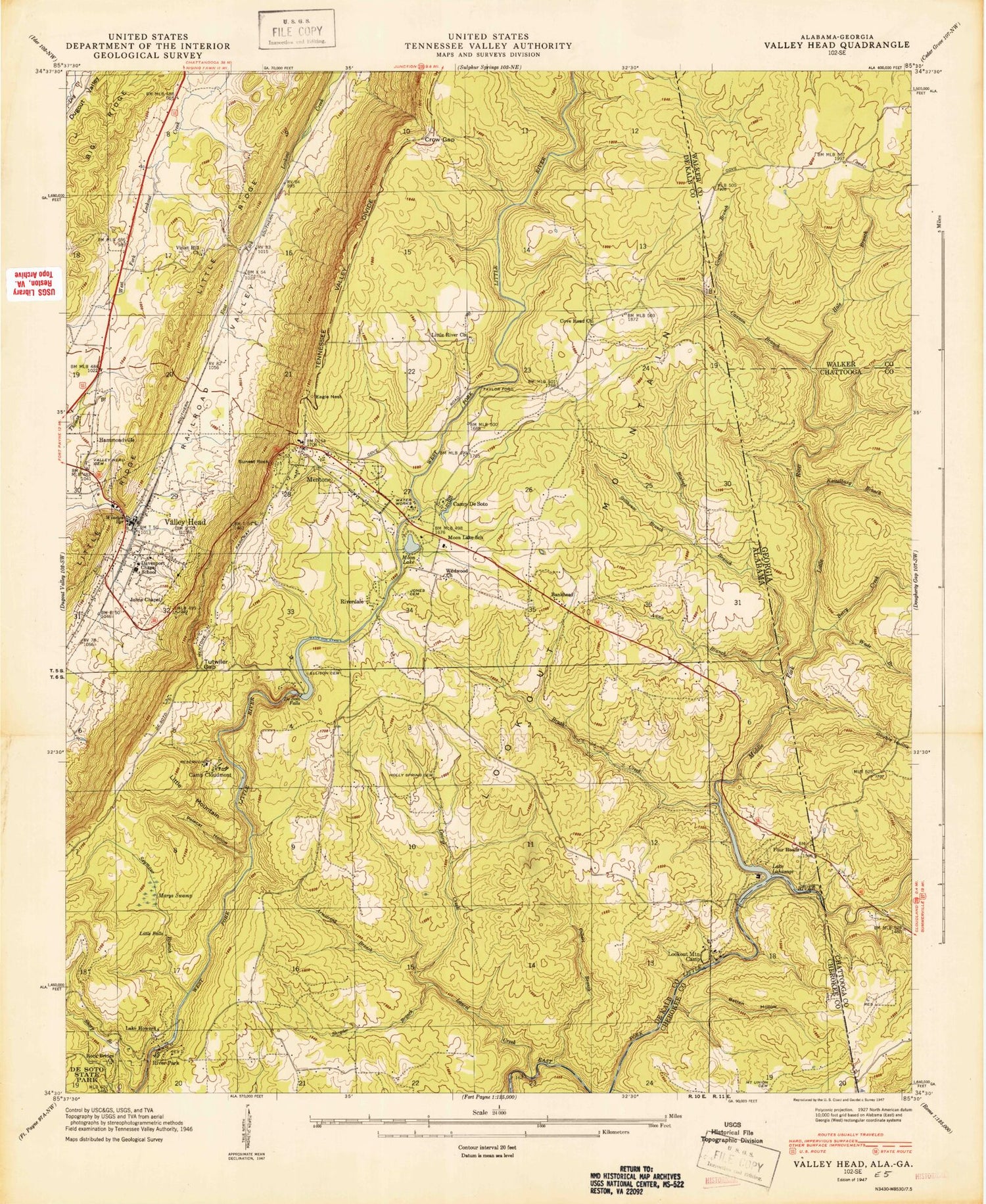 Classic USGS Valley Head Alabama 7.5'x7.5' Topo Map Image