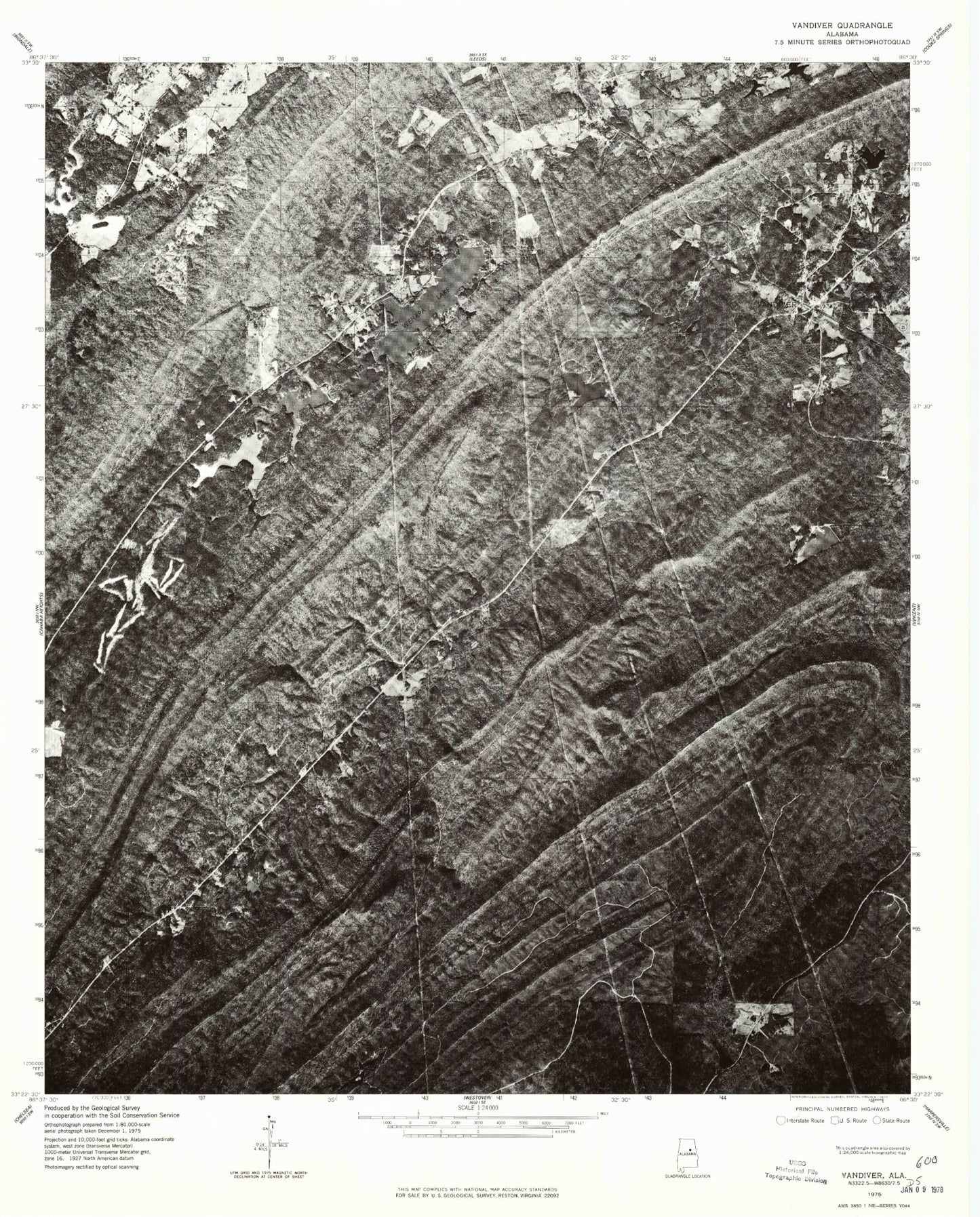 Classic USGS Vandiver Alabama 7.5'x7.5' Topo Map Image