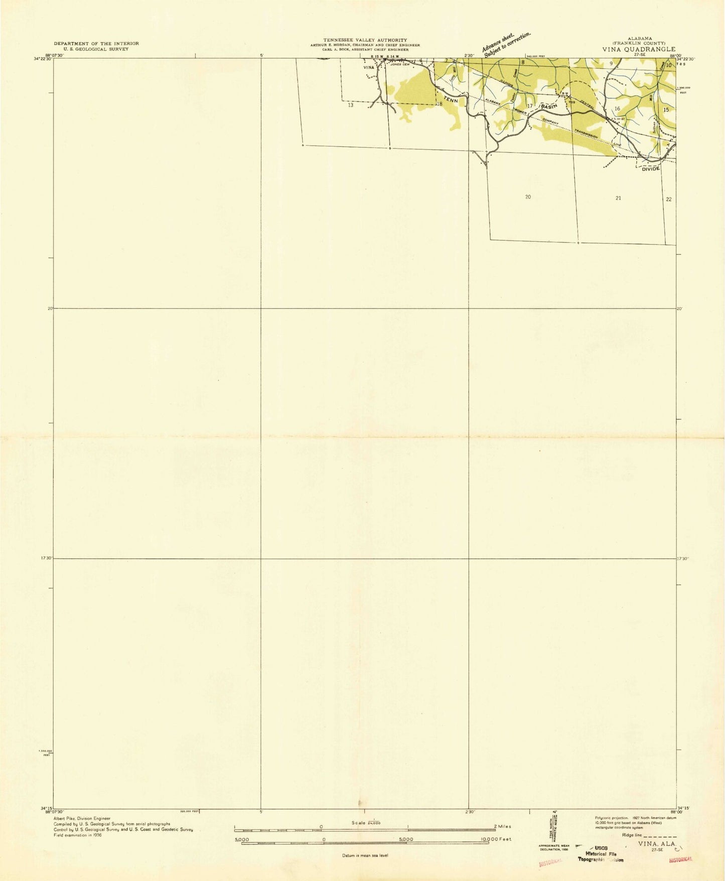 Classic USGS Vina Alabama 7.5'x7.5' Topo Map Image
