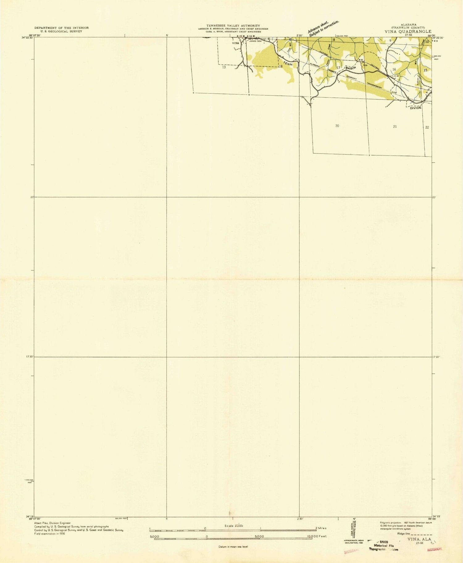 Classic USGS Vina Alabama 7.5'x7.5' Topo Map Image