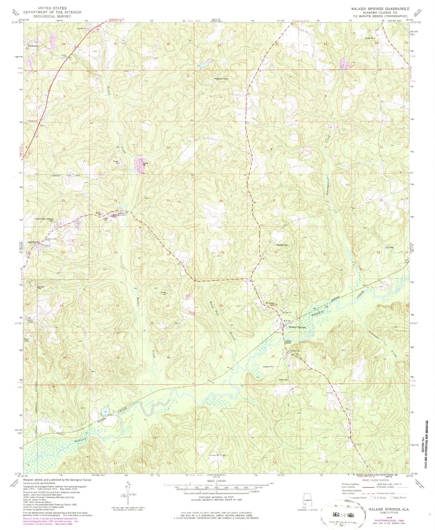 Classic USGS Walker Springs Alabama 7.5'x7.5' Topo Map Image