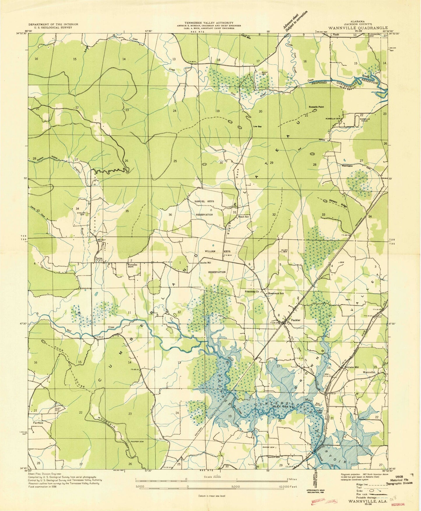 Classic USGS Wannville Alabama 7.5'x7.5' Topo Map Image