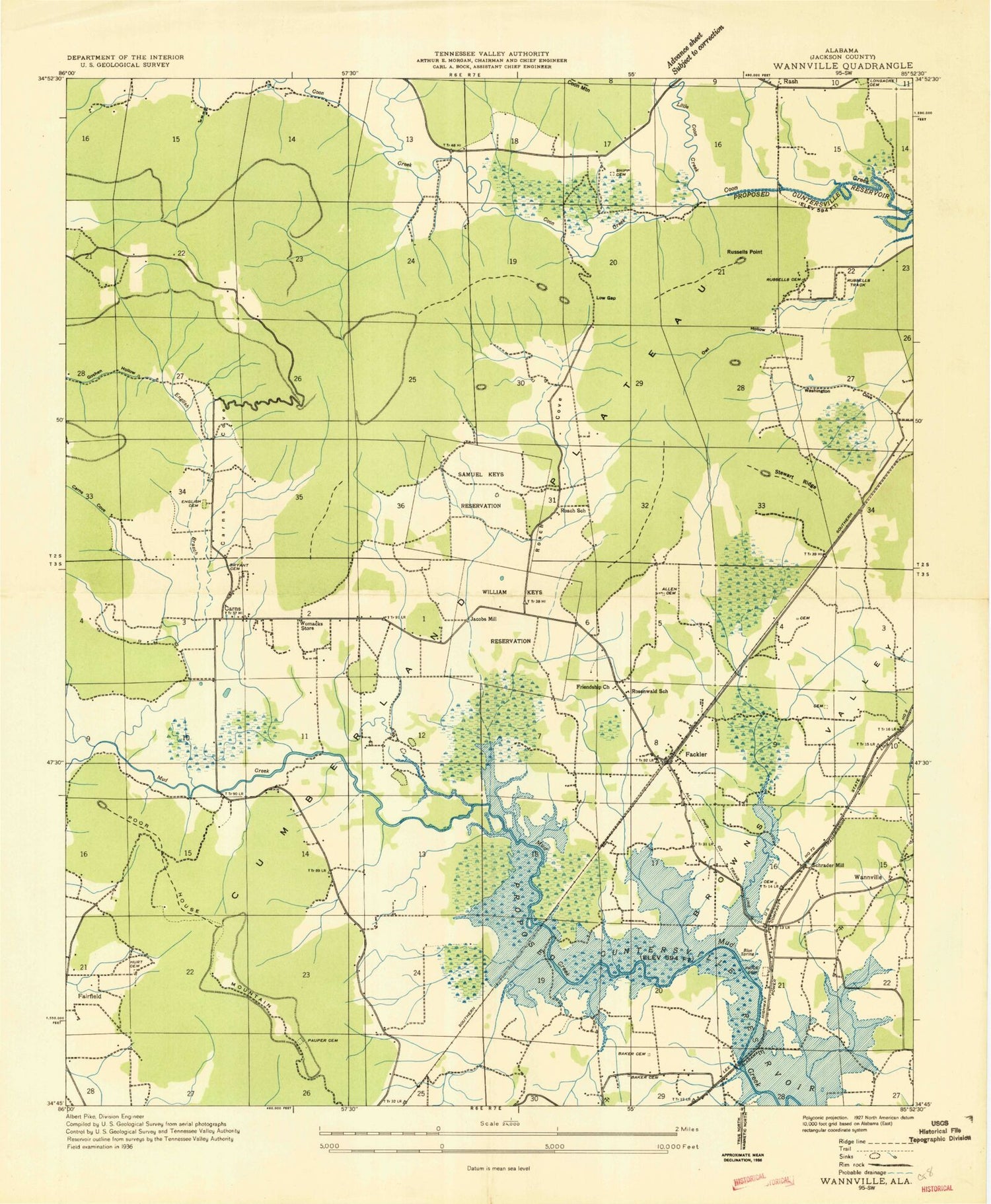 Classic USGS Wannville Alabama 7.5'x7.5' Topo Map Image