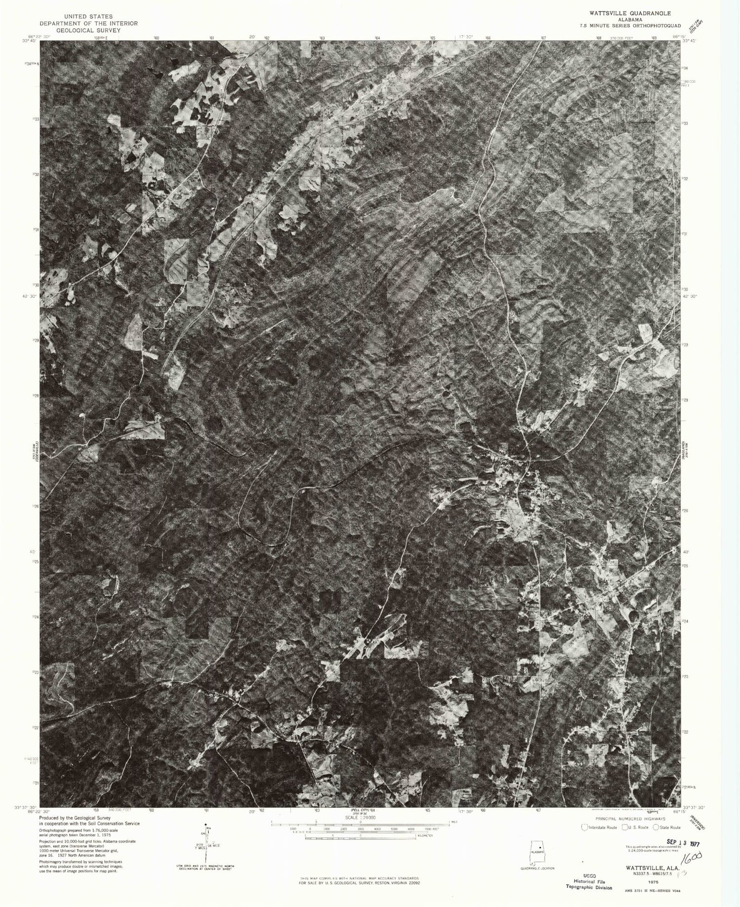 Classic USGS Wattsville Alabama 7.5'x7.5' Topo Map Image