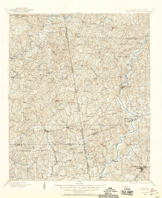 Historic 1899 Wedowee Alabama 30'x30' Topo Map Image