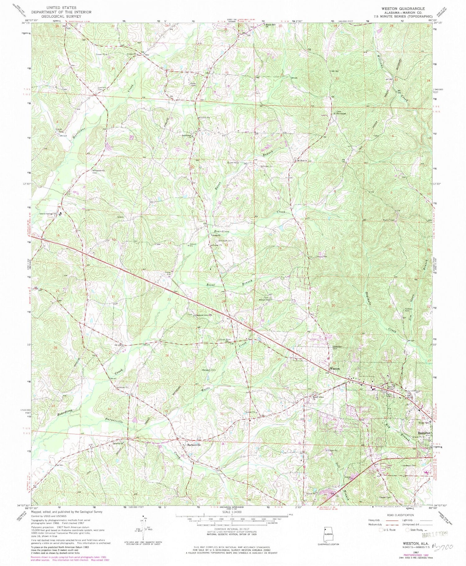 Classic USGS Weston Alabama 7.5'x7.5' Topo Map Image