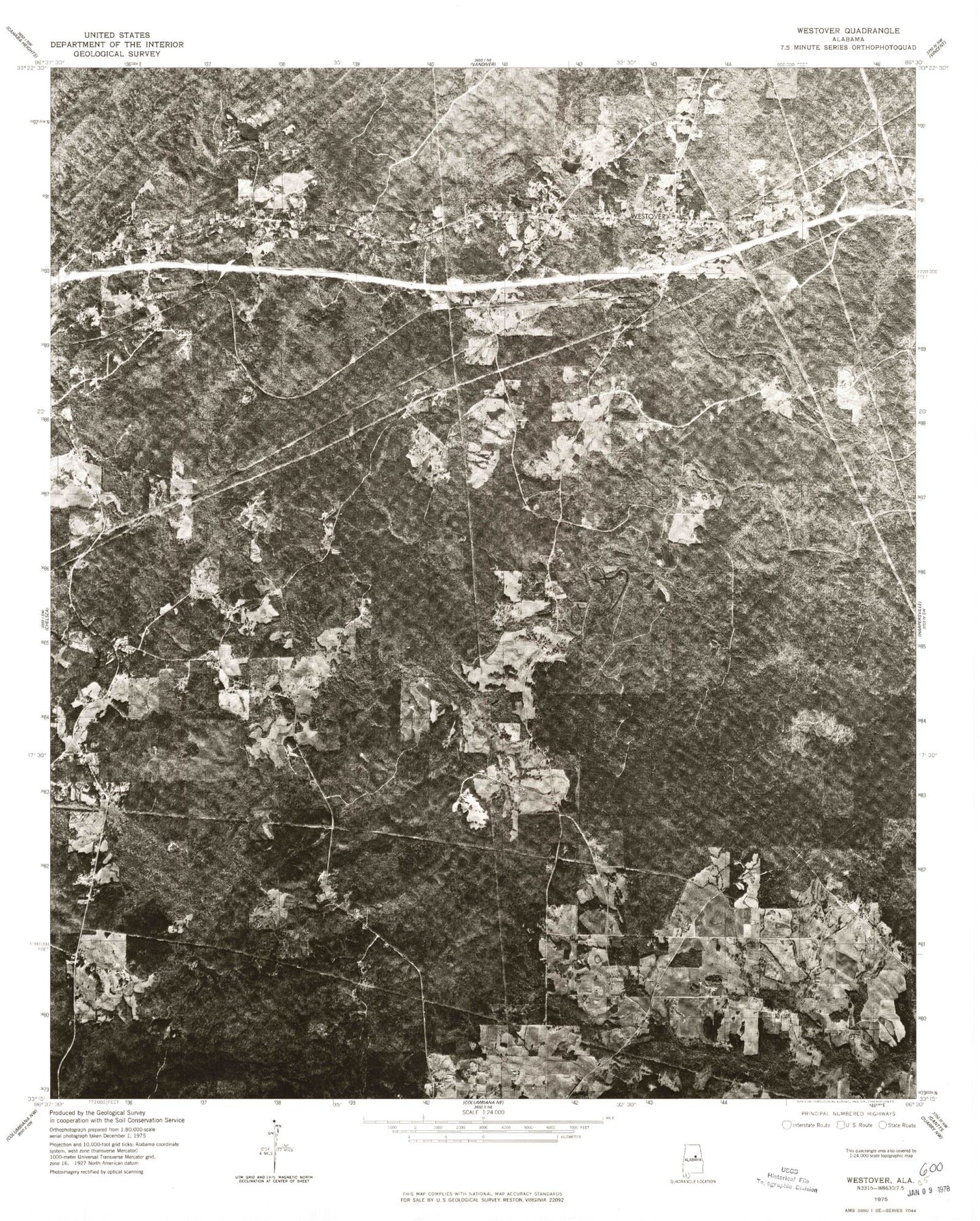 Classic USGS Westover Alabama 7.5'x7.5' Topo Map Image
