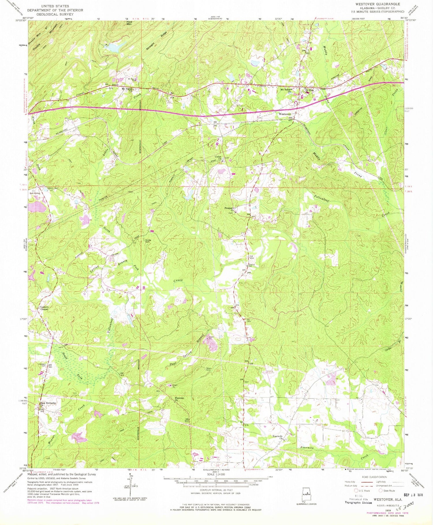 Classic USGS Westover Alabama 7.5'x7.5' Topo Map Image