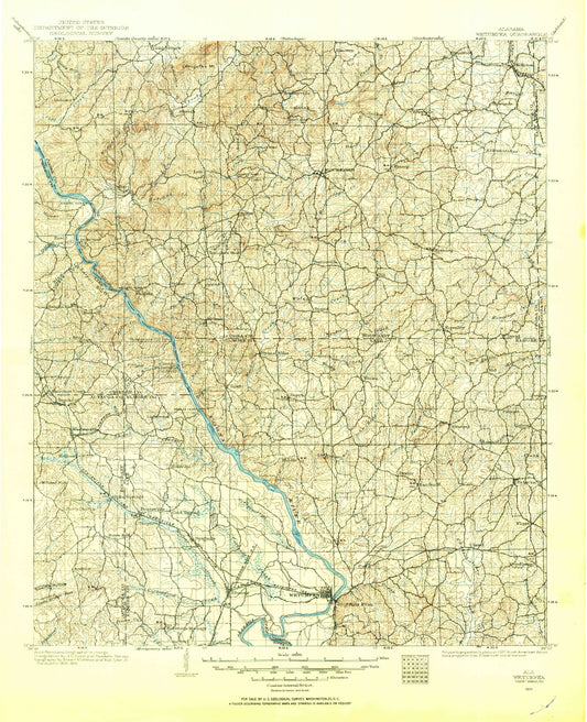 Historic 1901 Wetumpka Alabama 30'x30' Topo Map Image